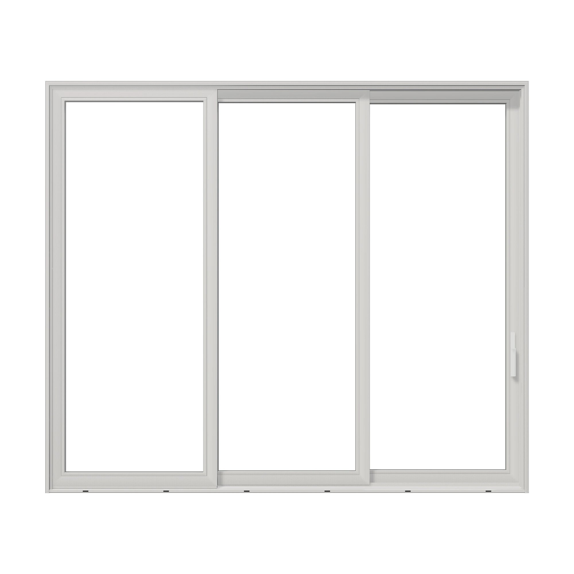 Straight exterior view of Aria 139.88 × 119.25 inch 3-Panel OXX Vinyl Sliding Patio Door — White / White