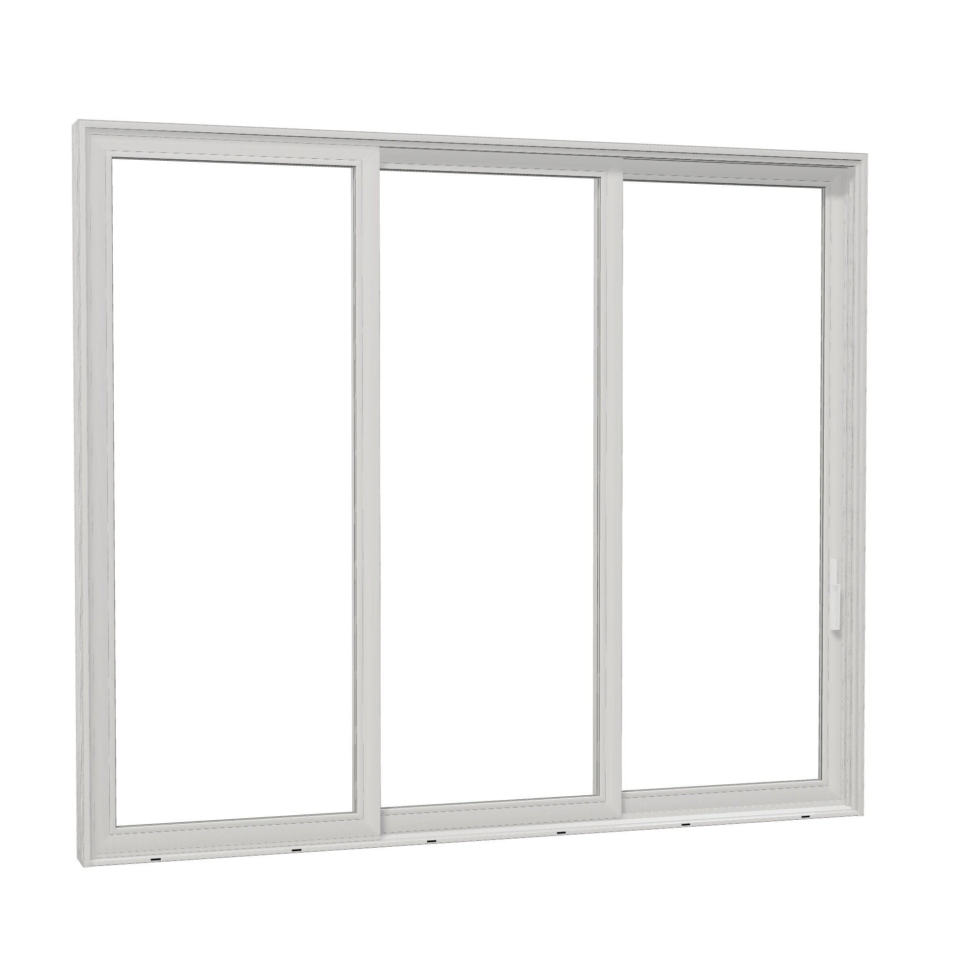 Opposite exterior angle of Aria 139.88 × 119.25 inch 3-Panel OXX Vinyl Sliding Patio Door — White / White