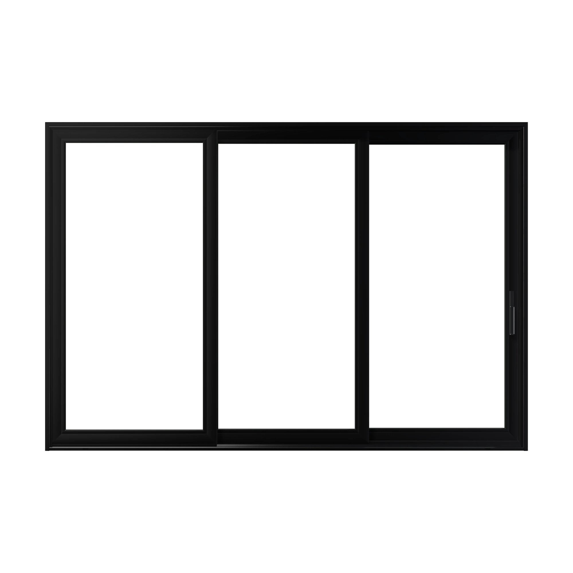 Straight exterior view of Aria 139.88 × 95.25 inch 3-Panel OXX Vinyl Sliding Patio Door — Black / White