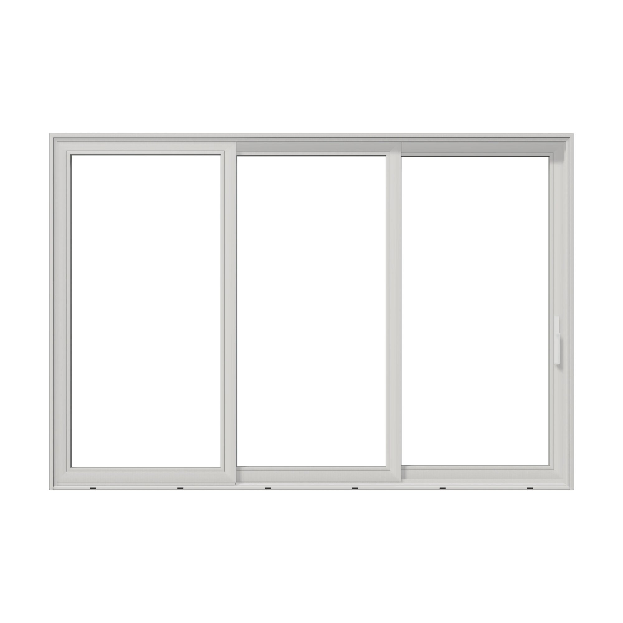Straight exterior view of Aria 139.88 × 95.25 inch 3-Panel OXX Vinyl Sliding Patio Door — White / White
