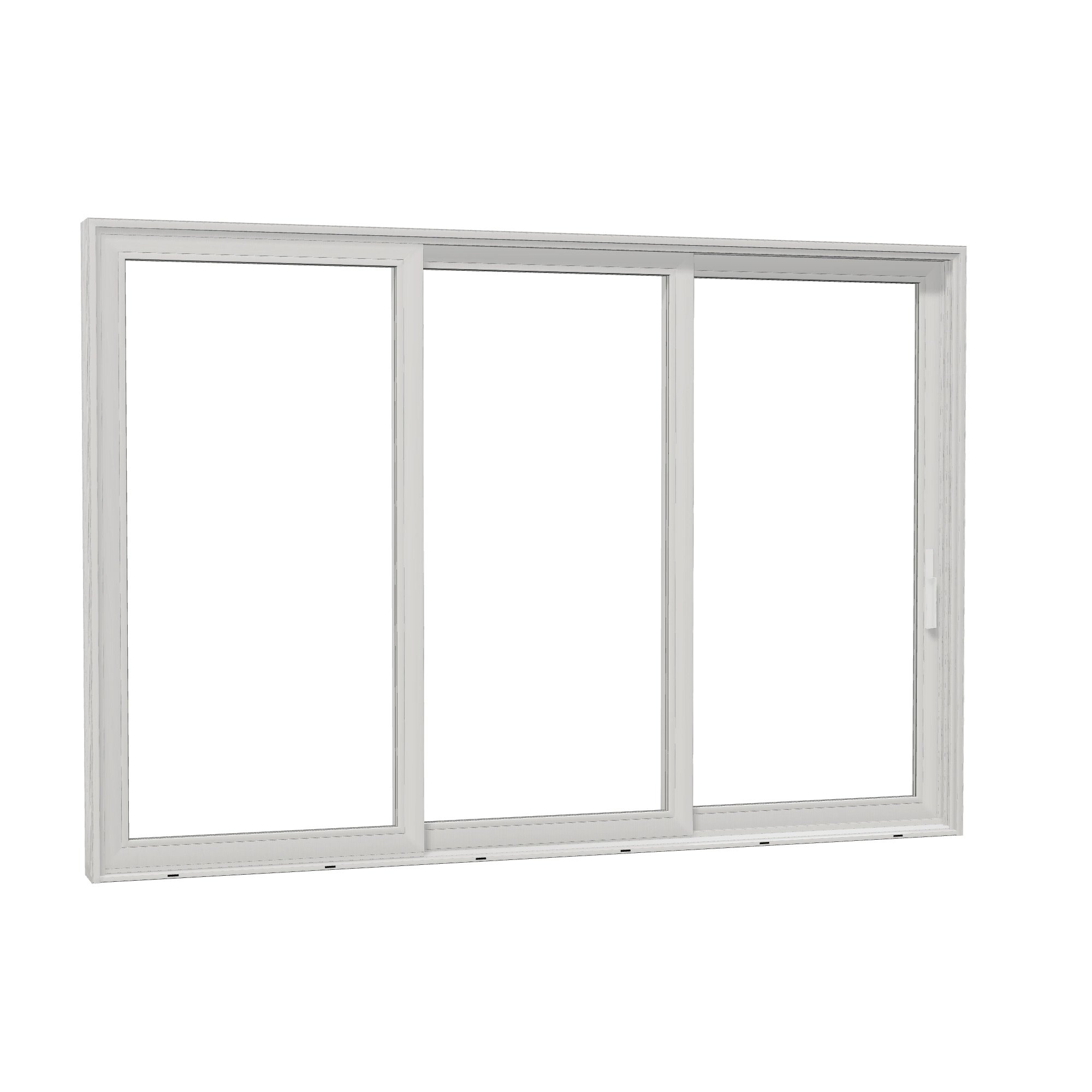 Opposite exterior angle of Aria 139.88 × 95.25 inch 3-Panel OXX Vinyl Sliding Patio Door — White / White