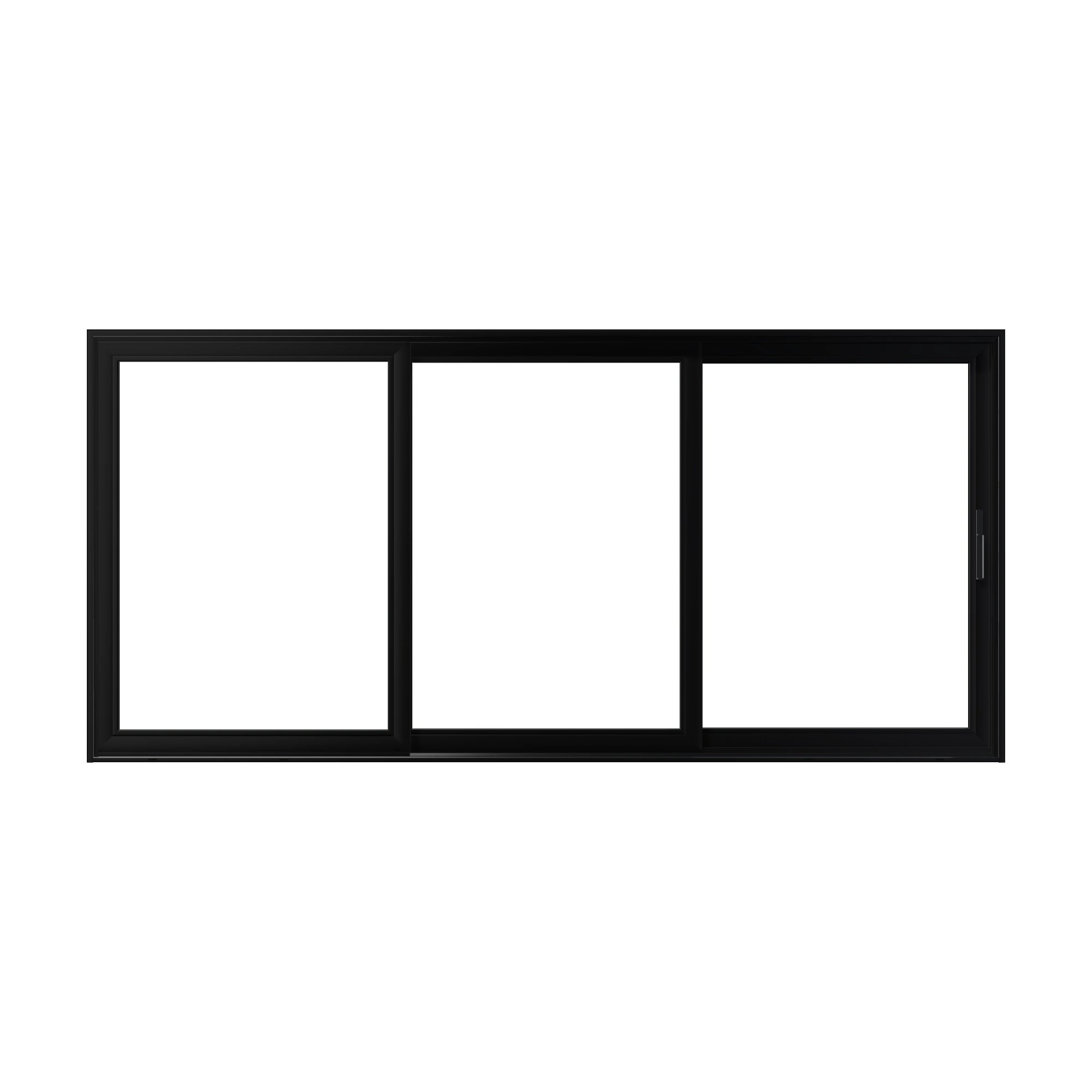 Straight exterior view of Aria 168 × 79.25 inch 3-Panel OXX Vinyl Sliding Patio Door — Black / White