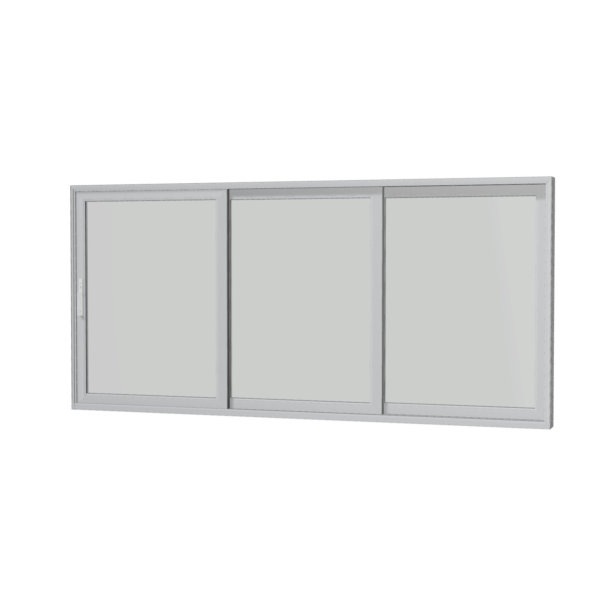 Angled interior view of Aria 168 × 79.25 inch 3-Panel OXX Vinyl Sliding Patio Door — Black / White