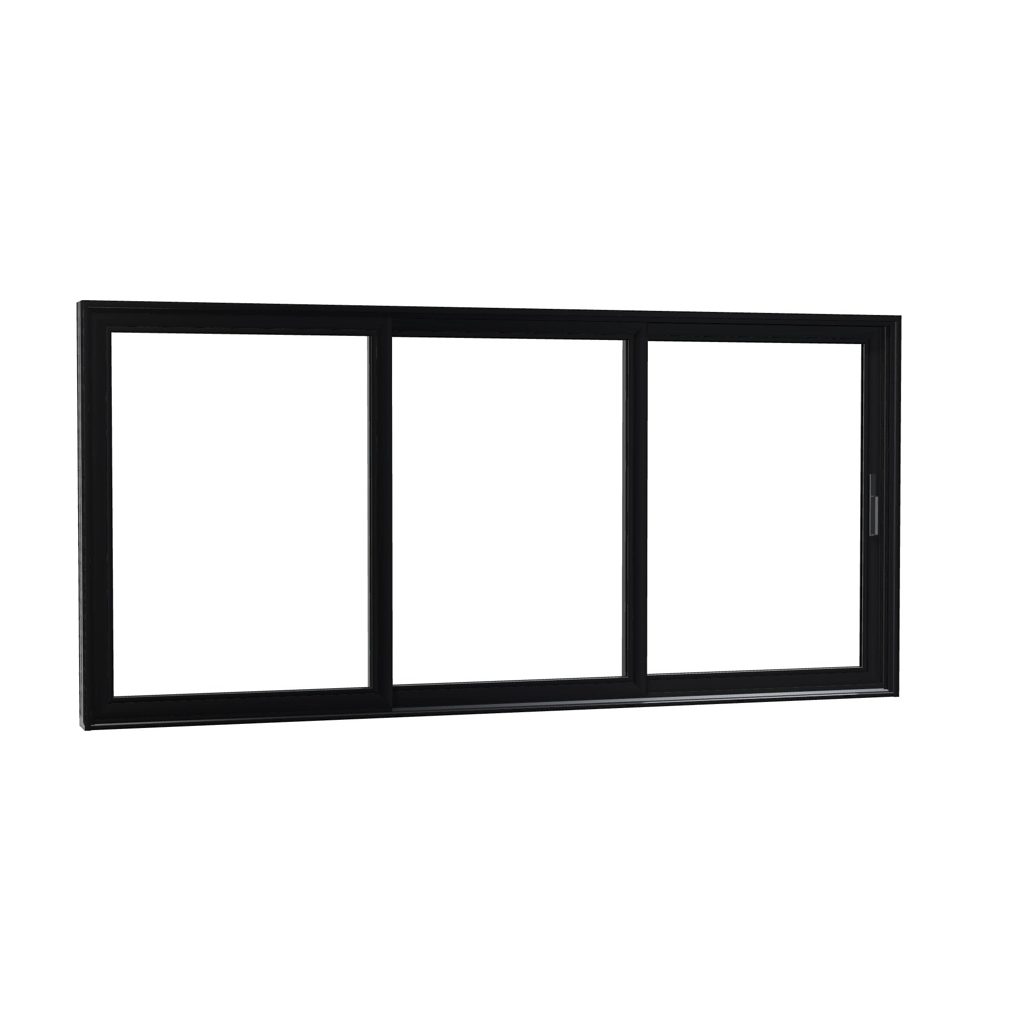Opposite exterior angle of Aria 168 × 79.25 inch 3-Panel OXX Vinyl Sliding Patio Door — Black / White