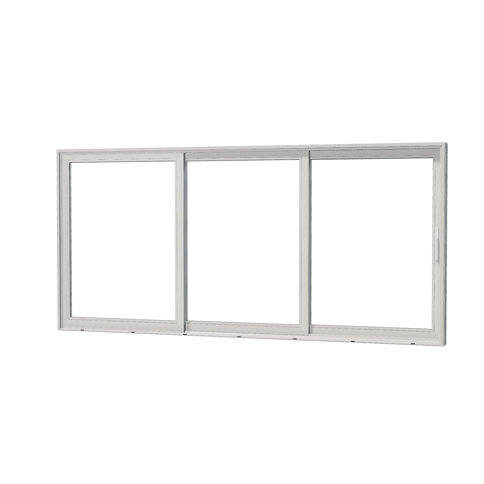 Angled exterior view of Aria 168 × 79.25 inch 3-Panel OXX Vinyl Sliding Patio Door — White / White