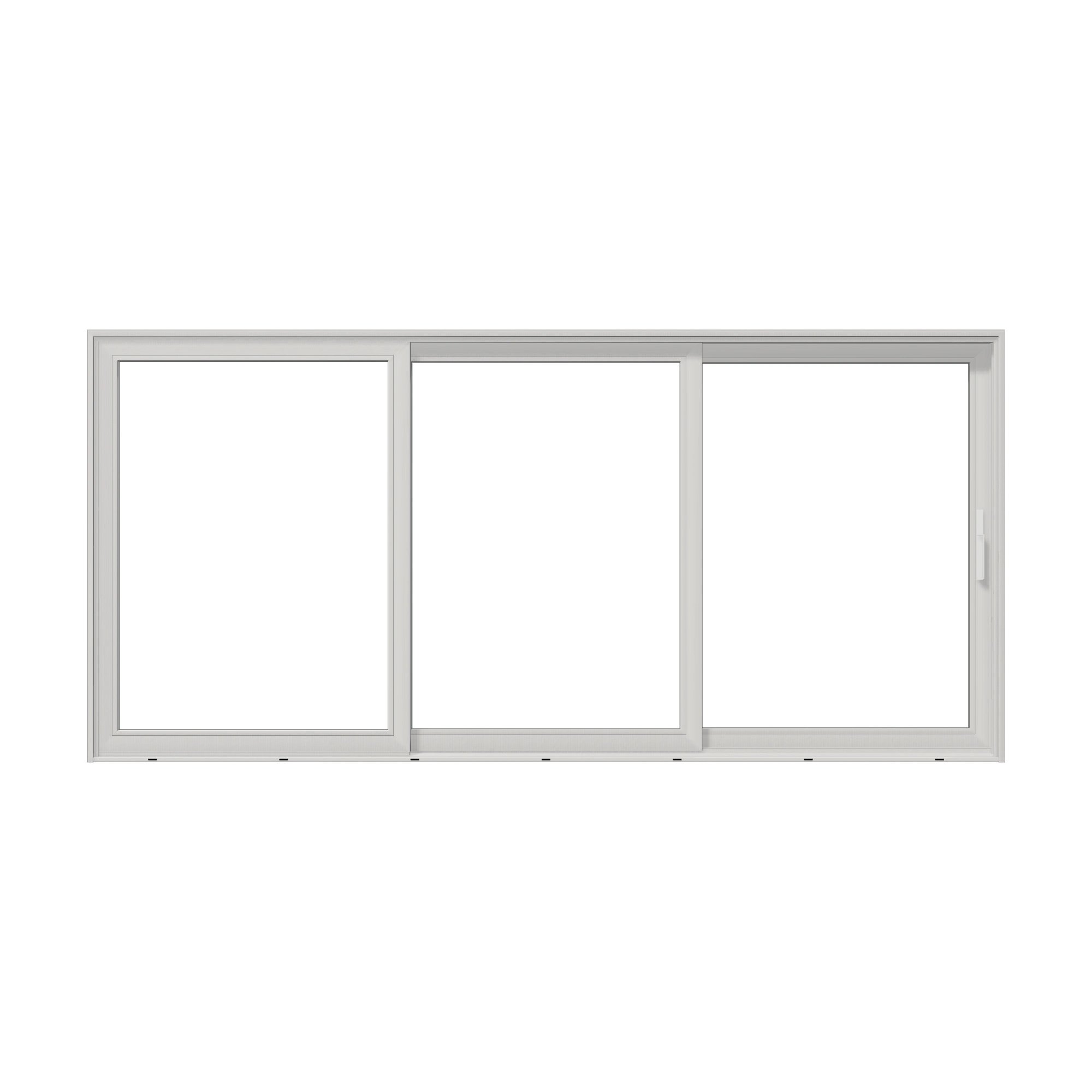 Straight exterior view of Aria 168 × 79.25 inch 3-Panel OXX Vinyl Sliding Patio Door — White / White