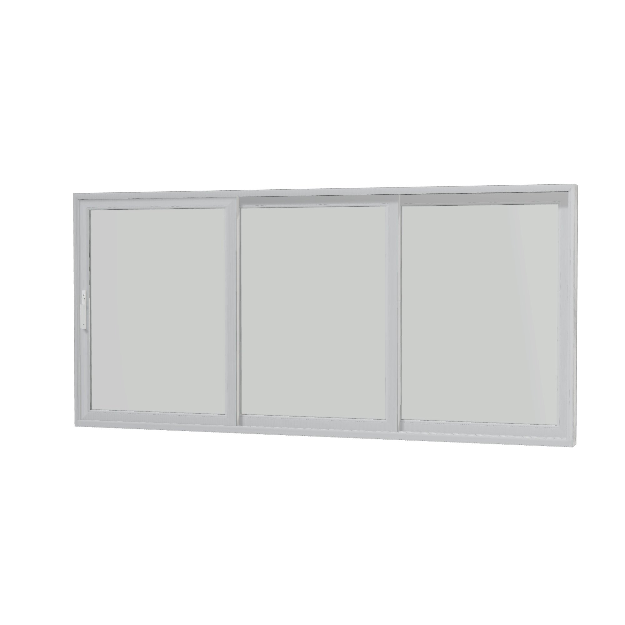 Angled interior view of Aria 168 × 79.25 inch 3-Panel OXX Vinyl Sliding Patio Door — White / White