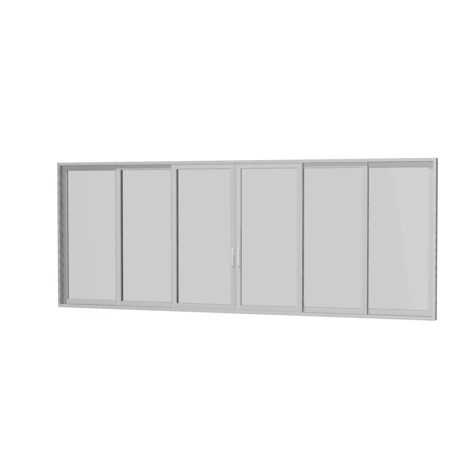 Angled interior view of Aria 278.06 × 107.25 inch 6-Panel OXXXXO Vinyl Sliding Patio Door — Black / White