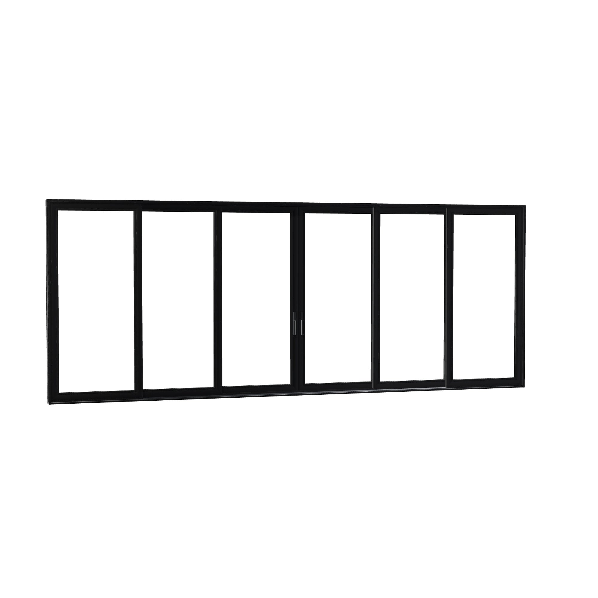 Opposite exterior angle of Aria 278.06 × 107.25 inch 6-Panel OXXXXO Vinyl Sliding Patio Door — Black / White