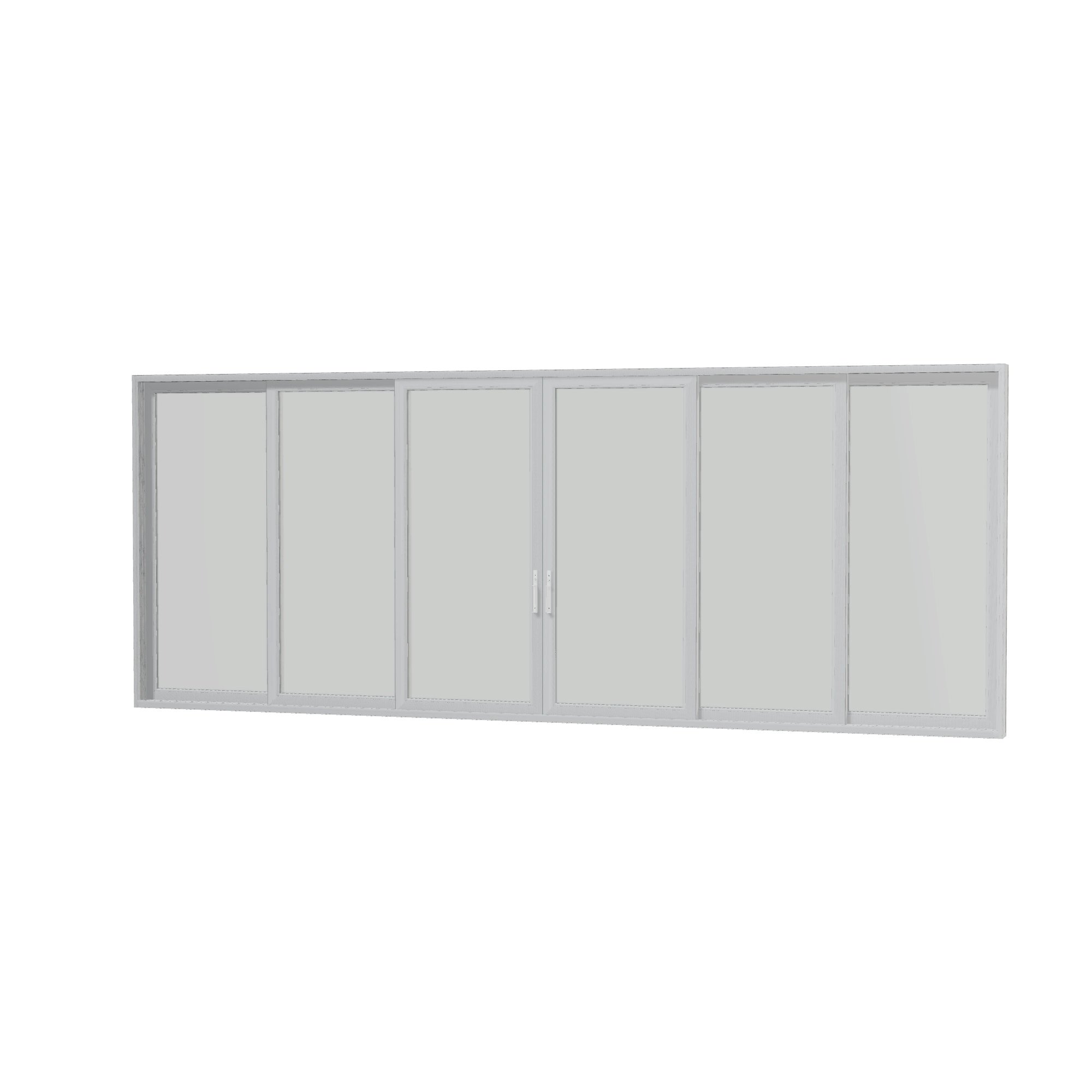 Angled interior view of Aria 278.06 × 107.25 inch 6-Panel OXXXXO Vinyl Sliding Patio Door — White / White