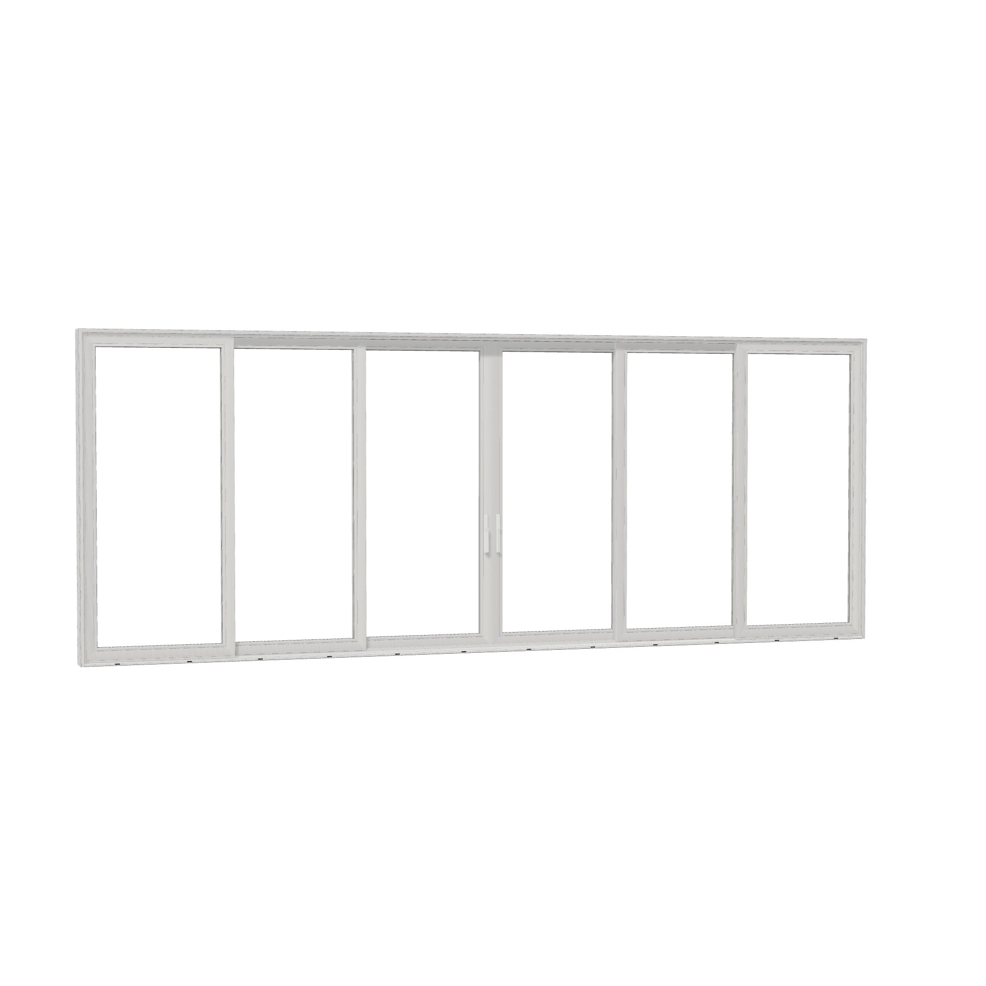 Opposite exterior angle of Aria 278.06 × 107.25 inch 6-Panel OXXXXO Vinyl Sliding Patio Door — White / White