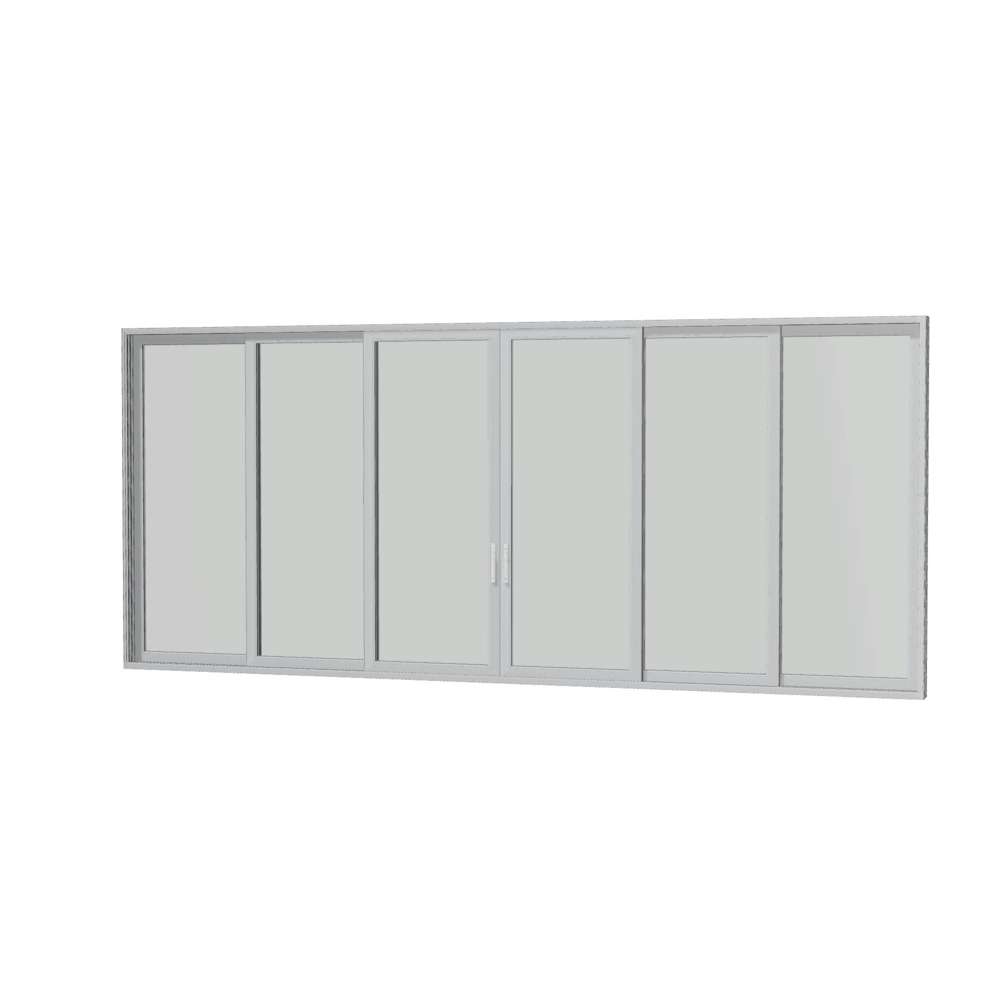 Angled interior view of Aria 278.06 × 119.25 inch 6-Panel OXXXXO Vinyl Sliding Patio Door — Black / White