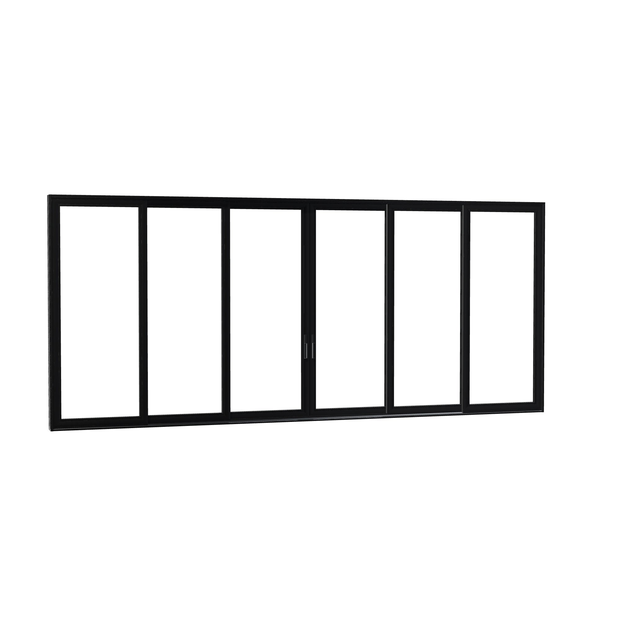 Opposite exterior angle of Aria 278.06 × 119.25 inch 6-Panel OXXXXO Vinyl Sliding Patio Door — Black / White
