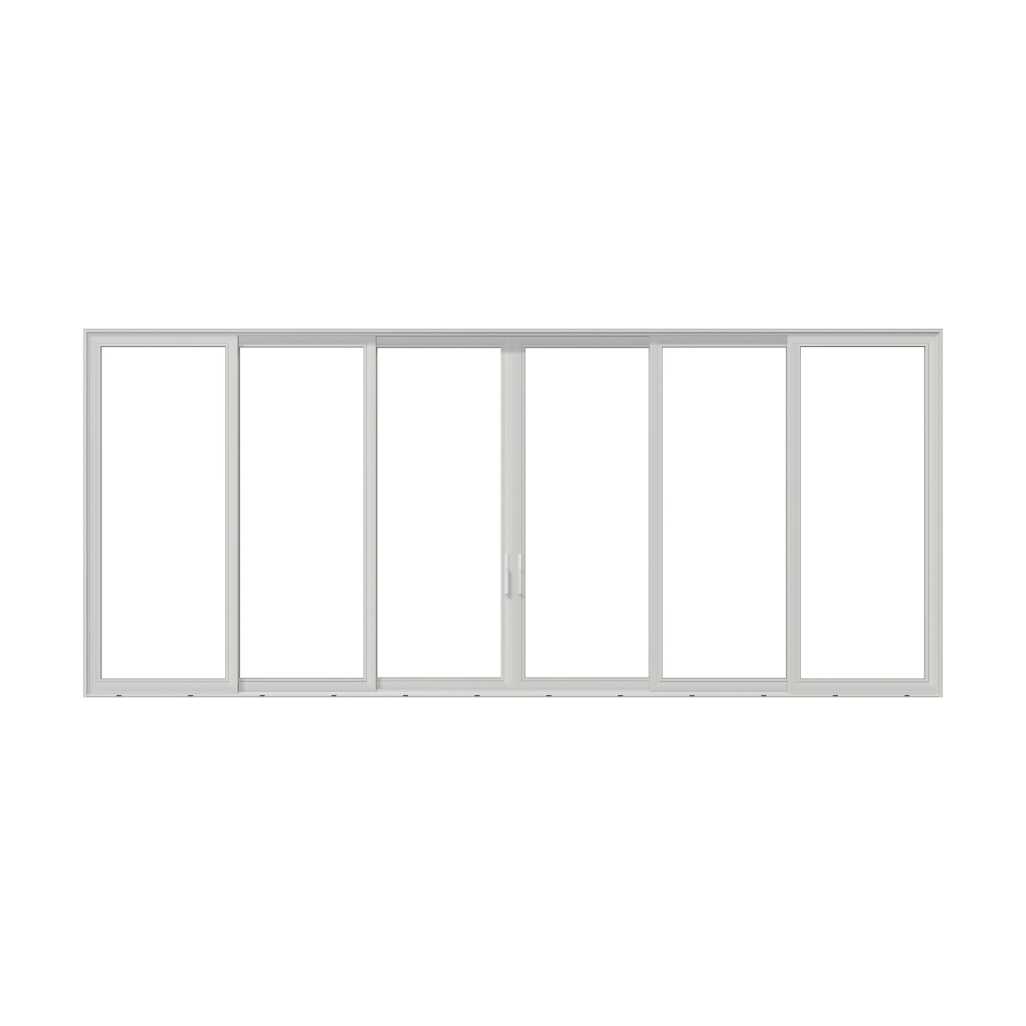 Straight exterior view of Aria 278.06 × 119.25 inch 6-Panel OXXXXO Vinyl Sliding Patio Door — White / White