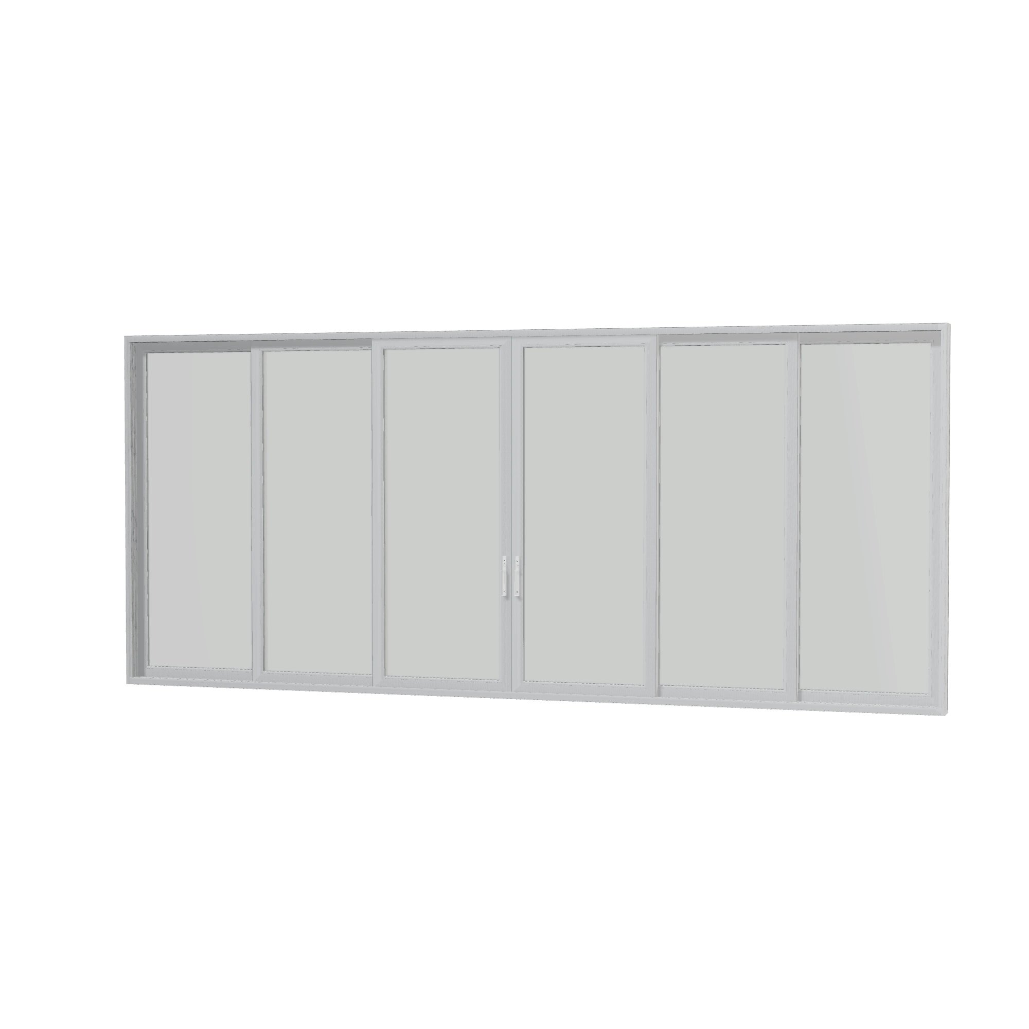 Angled interior view of Aria 278.06 × 119.25 inch 6-Panel OXXXXO Vinyl Sliding Patio Door — White / White
