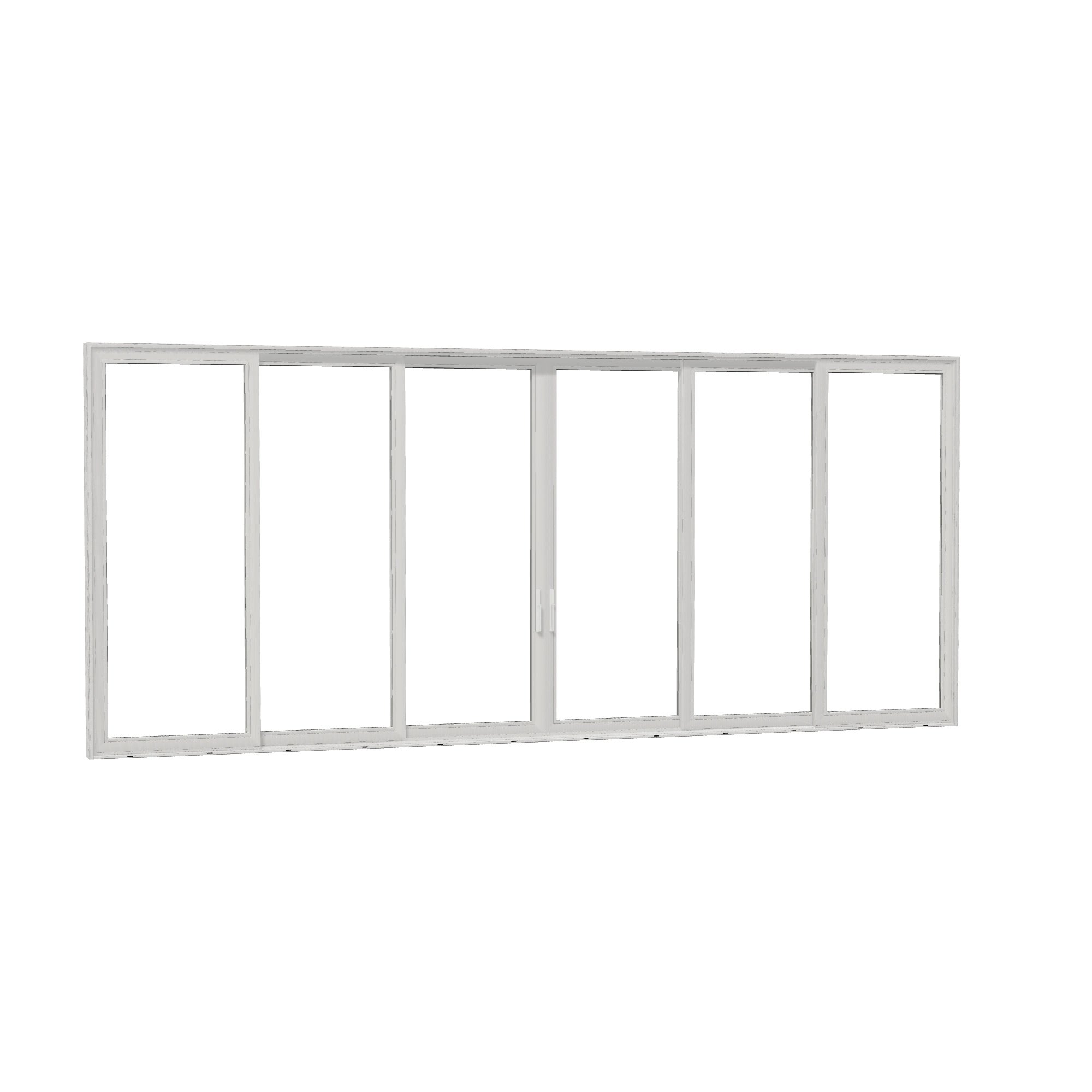 Opposite exterior angle of Aria 278.06 × 119.25 inch 6-Panel OXXXXO Vinyl Sliding Patio Door — White / White