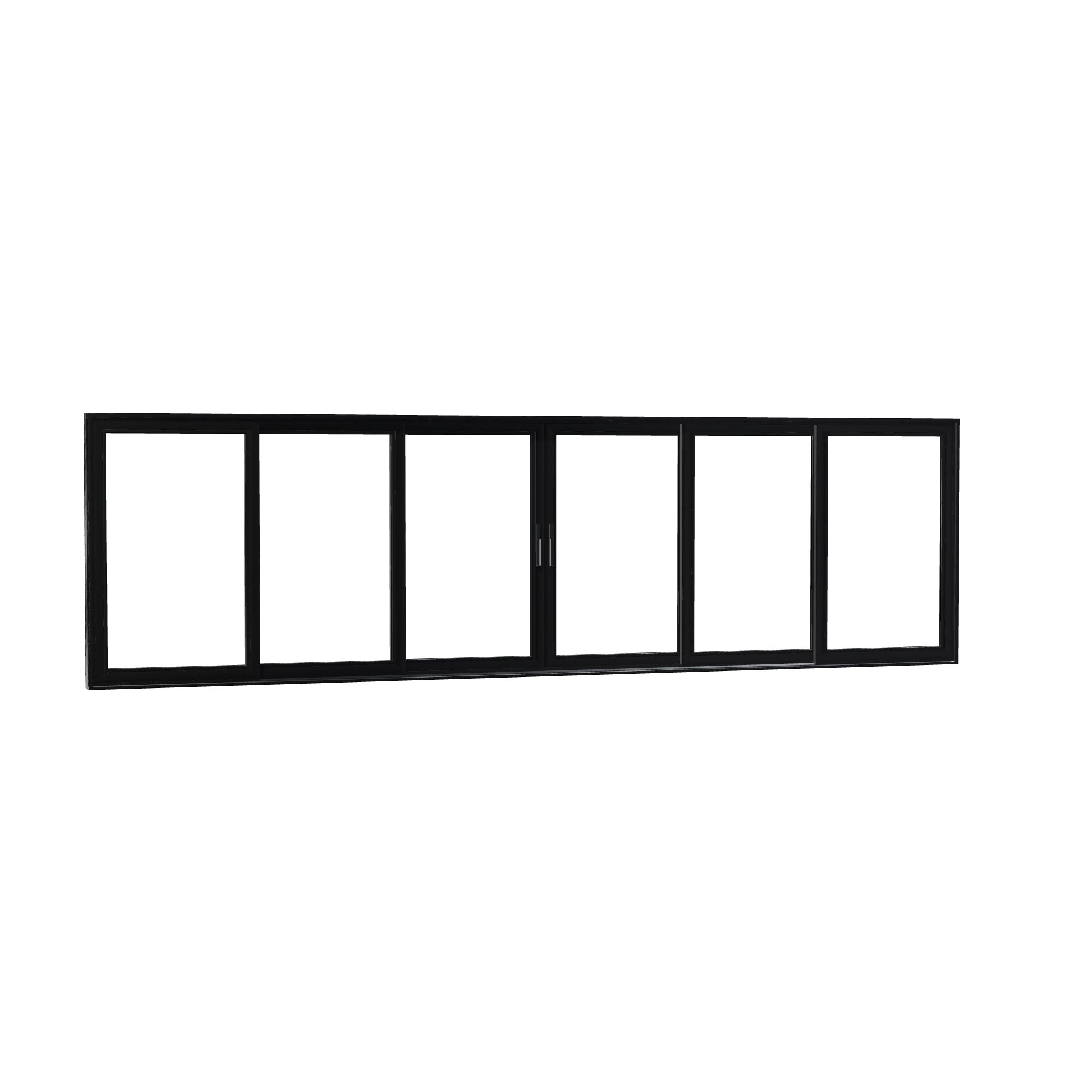 Opposite exterior angle of Aria 278.06 × 79.25 inch 6-Panel OXXXXO Vinyl Sliding Patio Door — Black / White