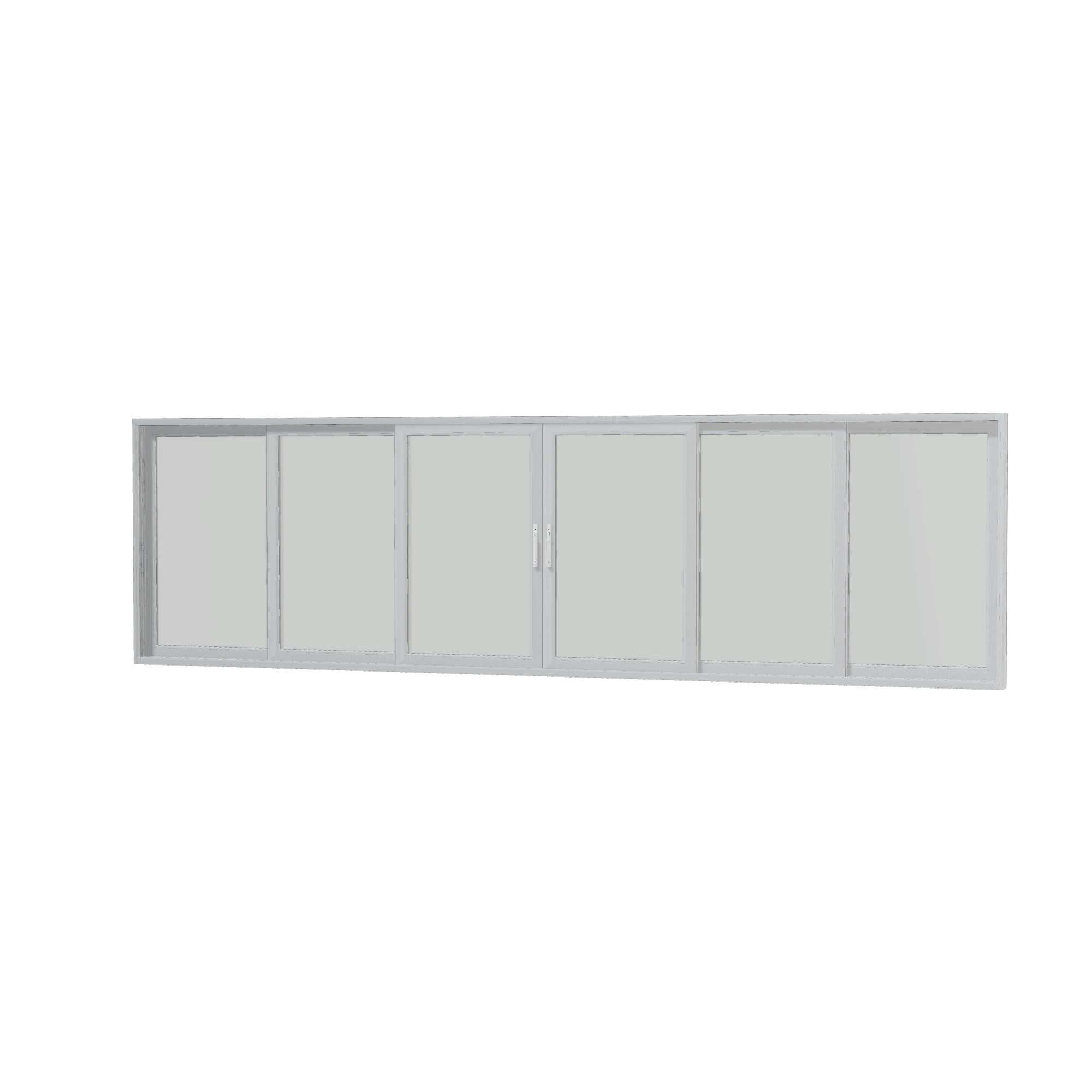 Angled interior view of Aria 278.06 × 79.25 inch 6-Panel OXXXXO Vinyl Sliding Patio Door — White / White