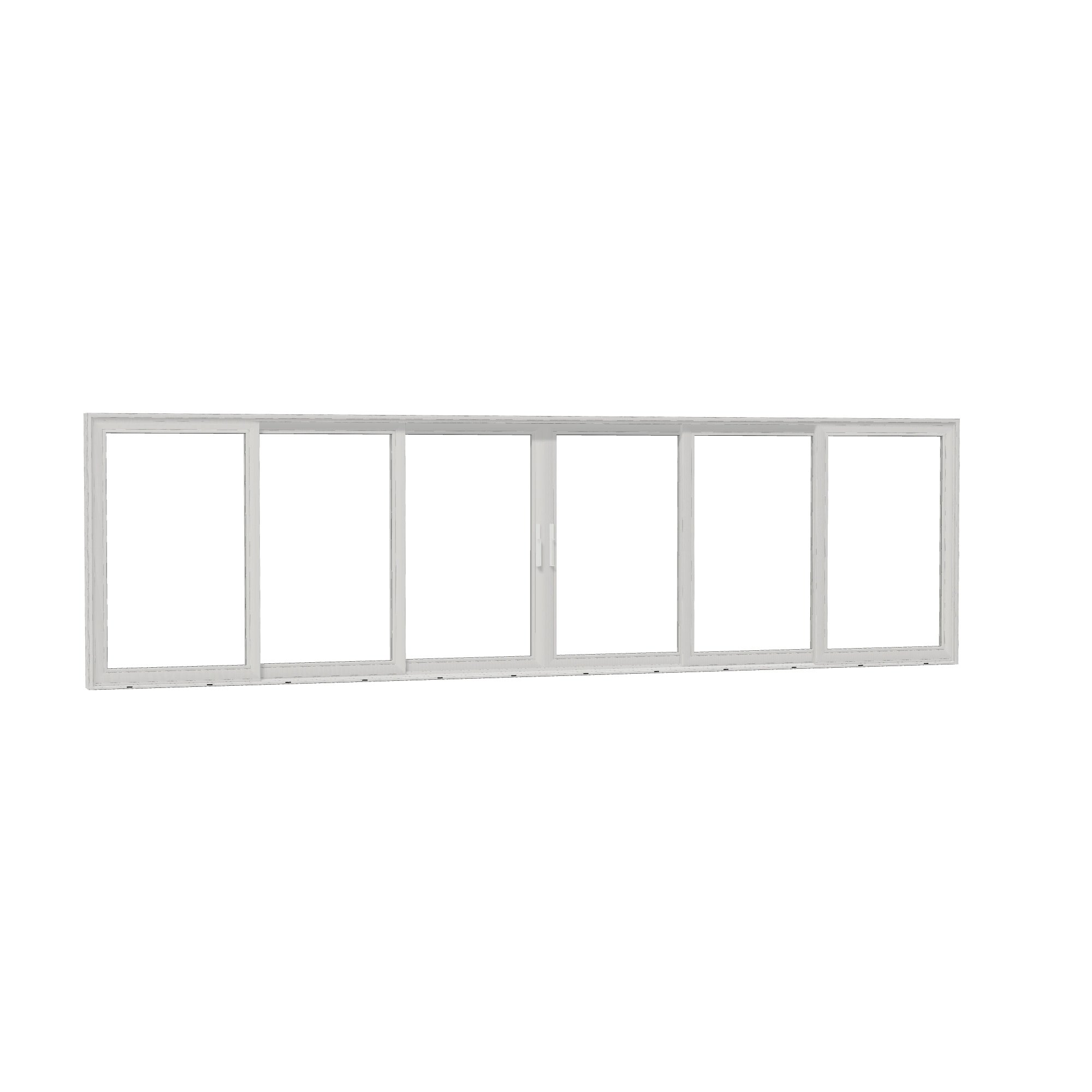 Opposite exterior angle of Aria 278.06 × 79.25 inch 6-Panel OXXXXO Vinyl Sliding Patio Door — White / White