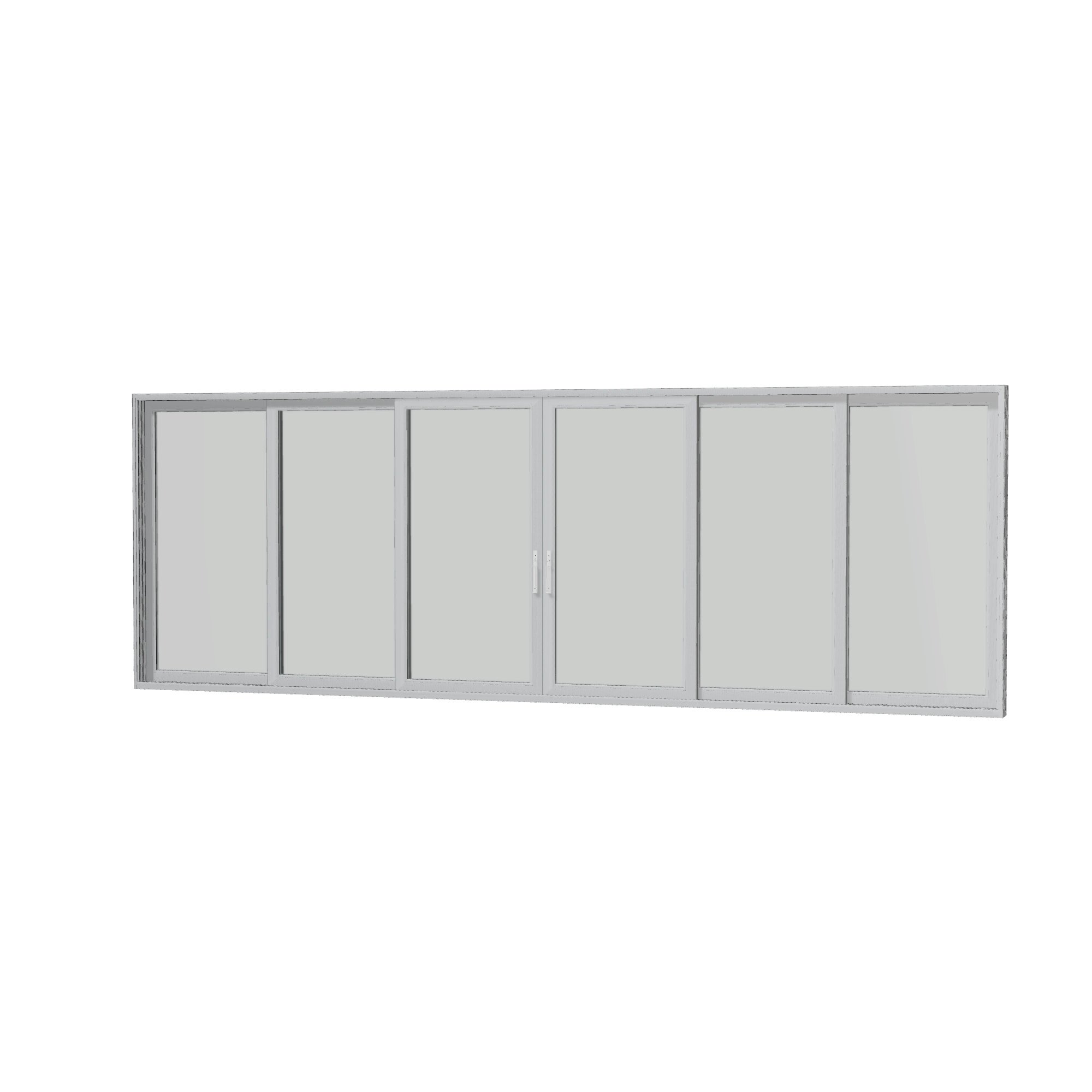 Angled interior view of Aria 278.06 × 95.25 inch 6-Panel OXXXXO Vinyl Sliding Patio Door — Black / White