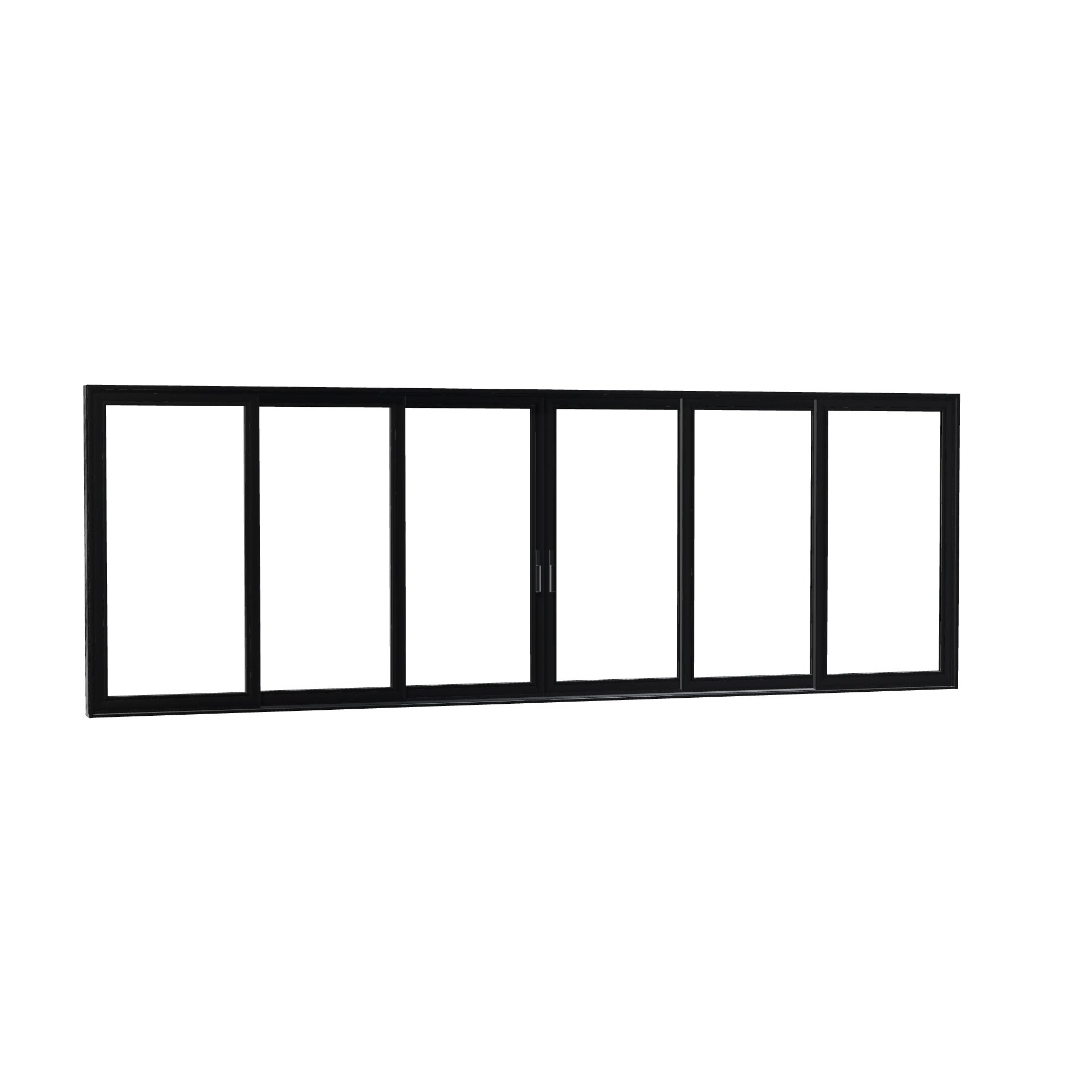 Opposite exterior angle of Aria 278.06 × 95.25 inch 6-Panel OXXXXO Vinyl Sliding Patio Door — Black / White