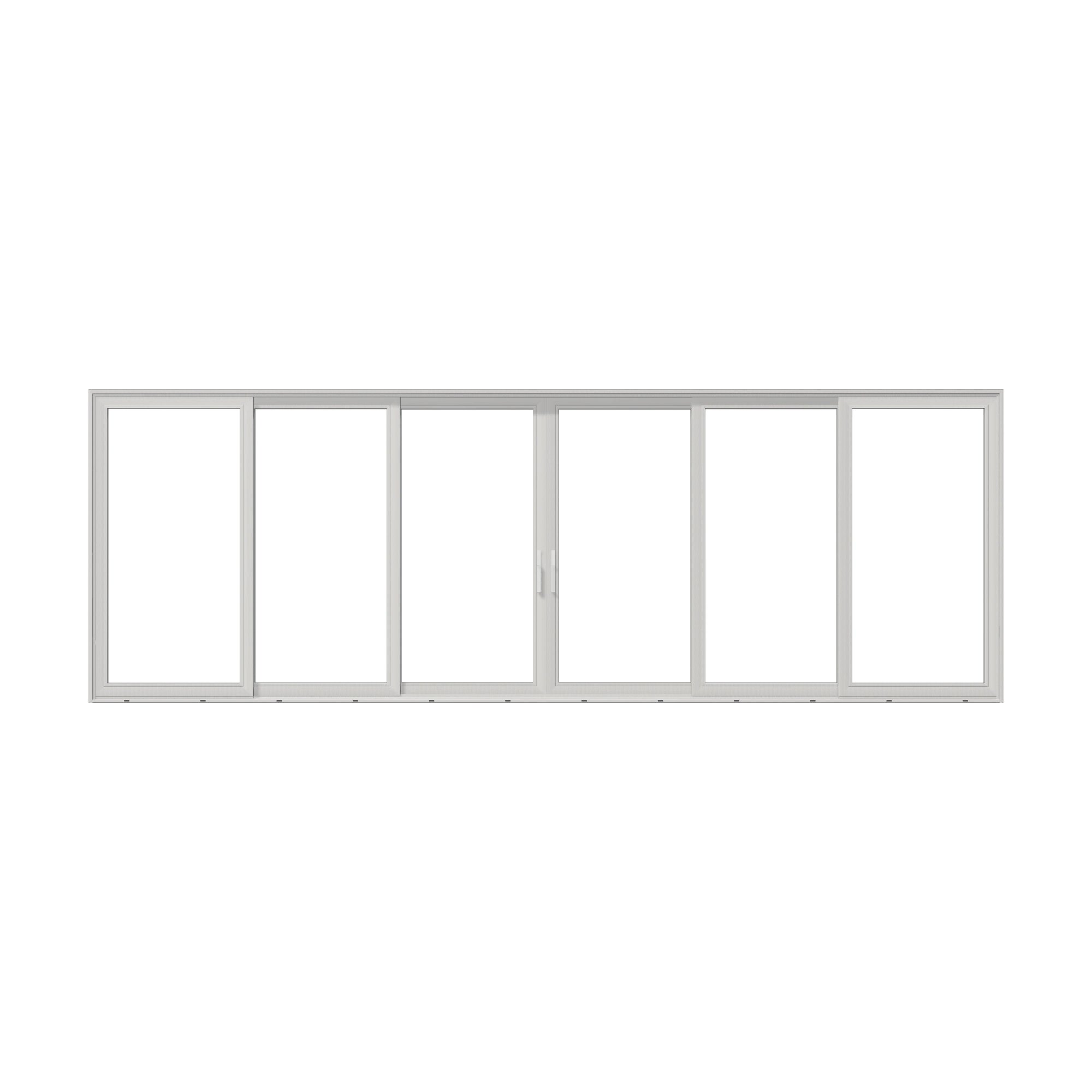 Straight exterior view of Aria 278.06 × 95.25 inch 6-Panel OXXXXO Vinyl Sliding Patio Door — White / White