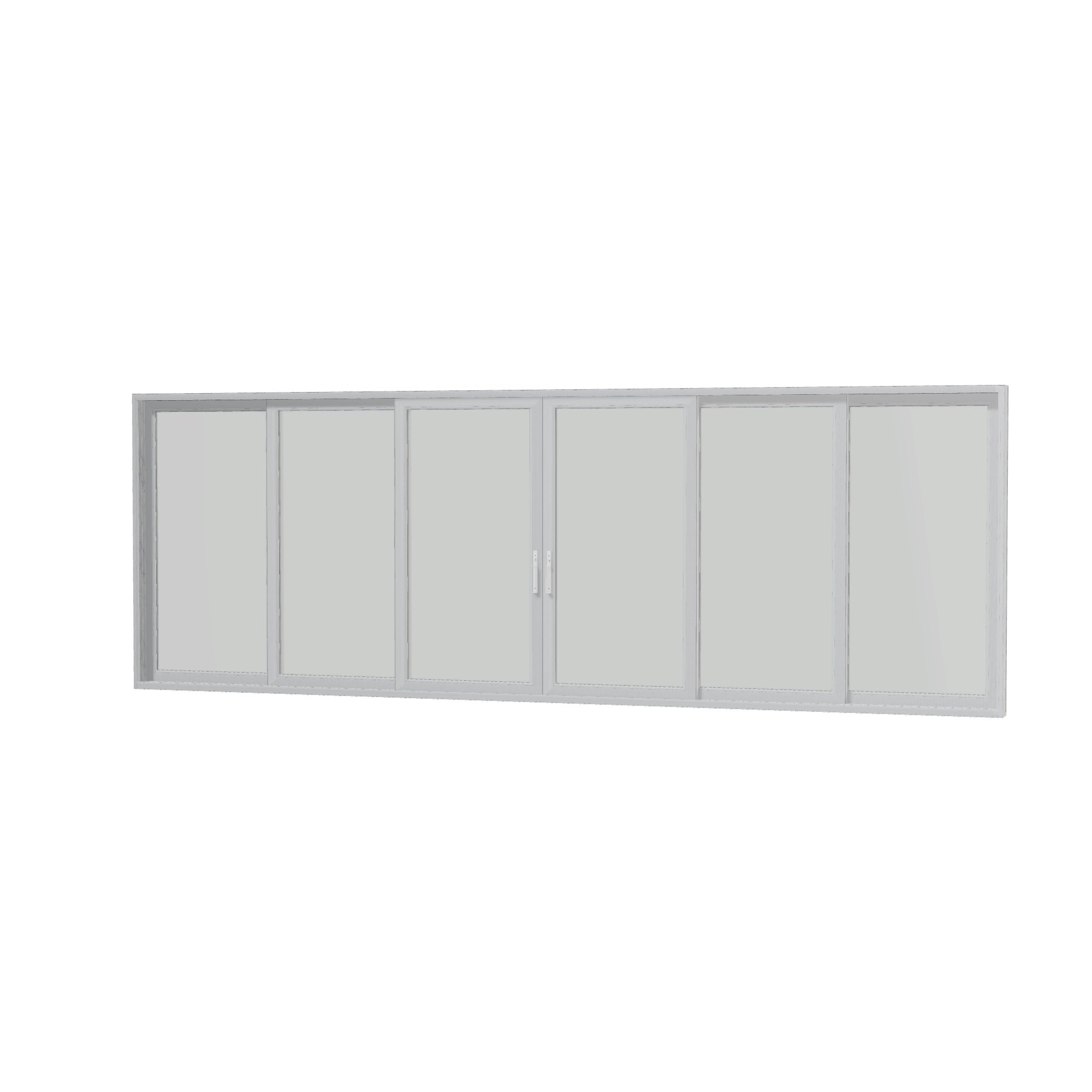 Angled interior view of Aria 278.06 × 95.25 inch 6-Panel OXXXXO Vinyl Sliding Patio Door — White / White