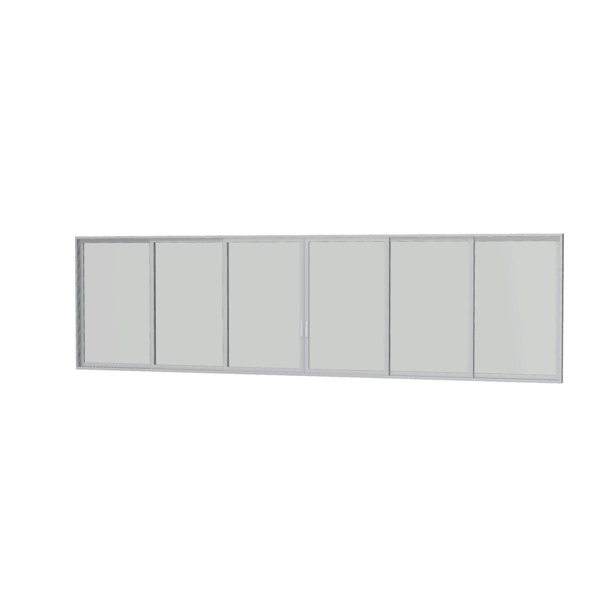 Angled interior view of Aria 432 × 119.25 inch 6-Panel OXXXXO Vinyl Sliding Patio Door — Black / White