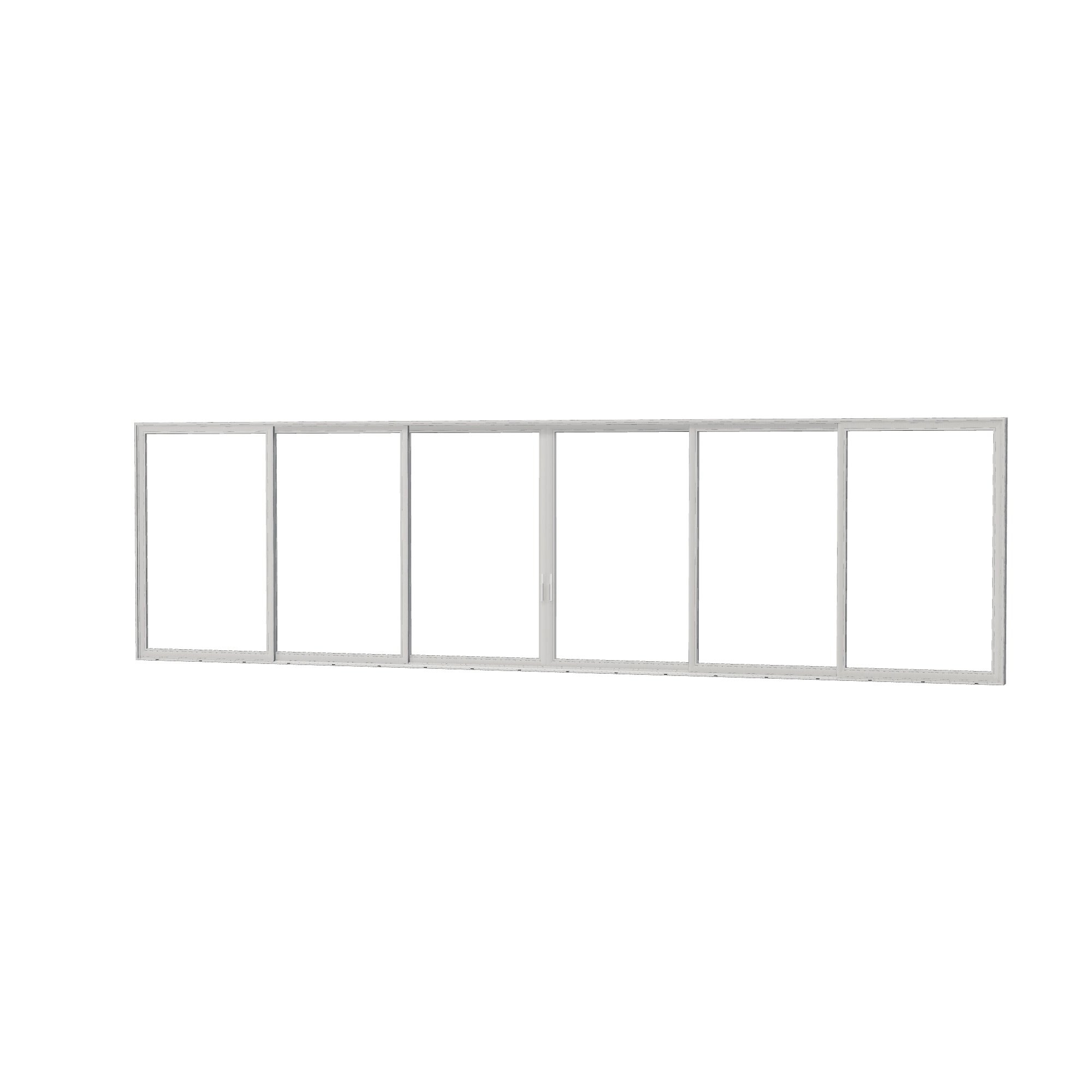 Angled exterior view of Aria 432 × 119.25 inch 6-Panel OXXXXO Vinyl Sliding Patio Door — White / White