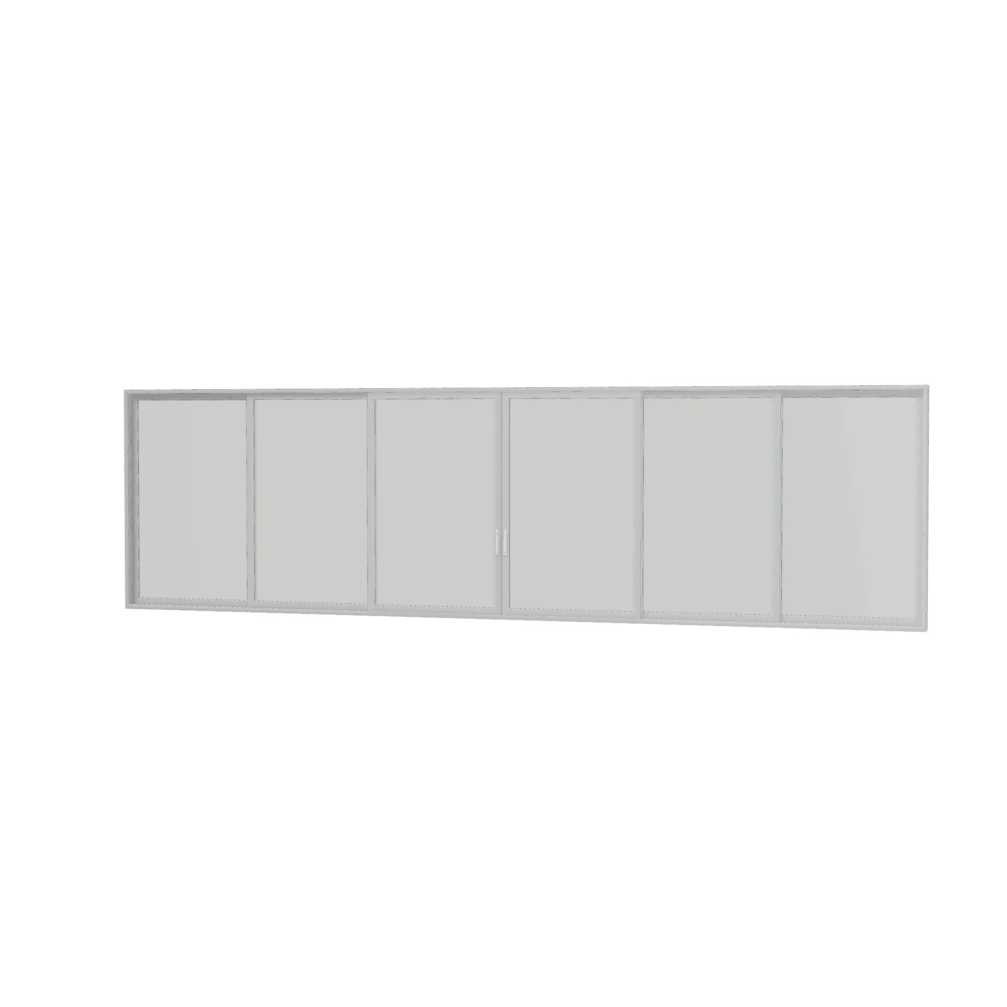 Angled interior view of Aria 432 × 119.25 inch 6-Panel OXXXXO Vinyl Sliding Patio Door — White / White