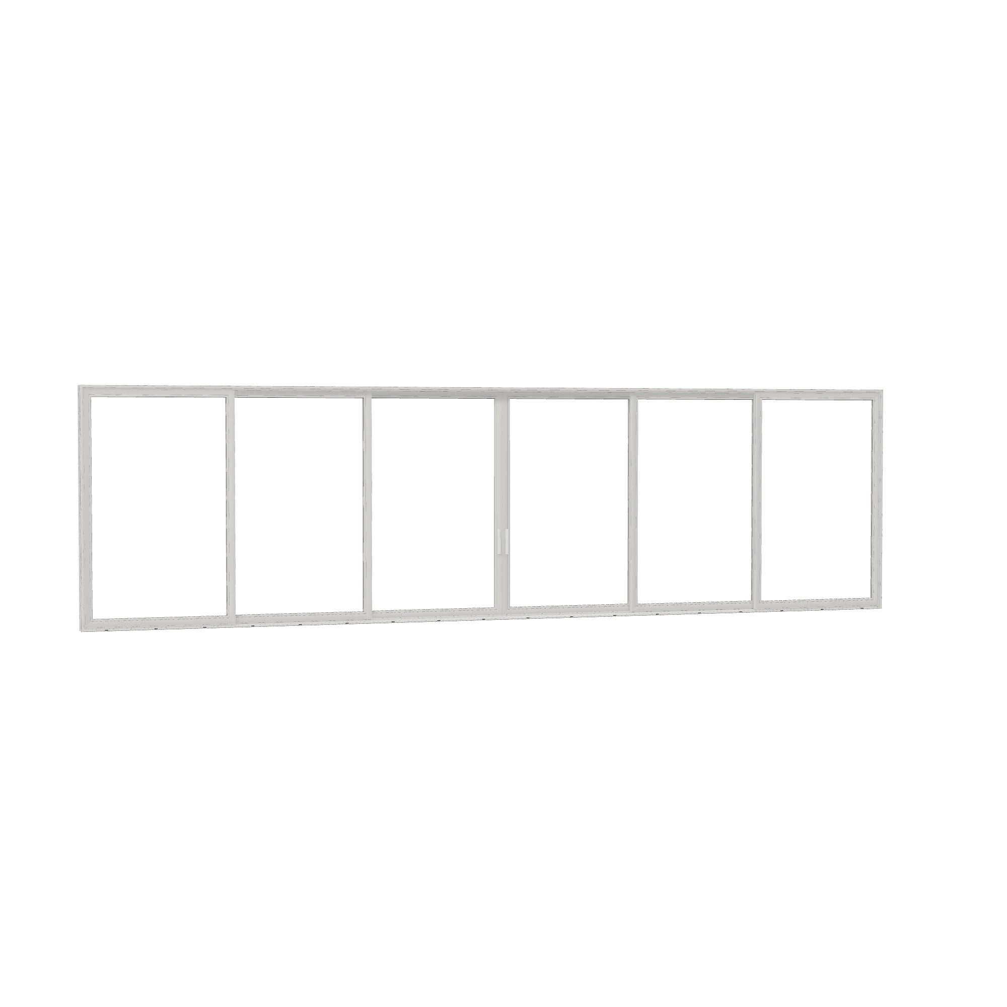 Opposite exterior angle of Aria 432 × 119.25 inch 6-Panel OXXXXO Vinyl Sliding Patio Door — White / White