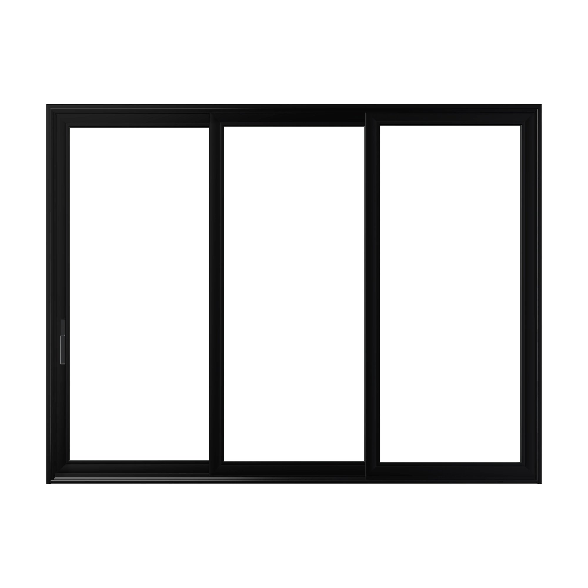 Straight exterior view of Aria 139.88 × 107.25 inch 3-Panel XXO Vinyl Sliding Patio Door — Black / White