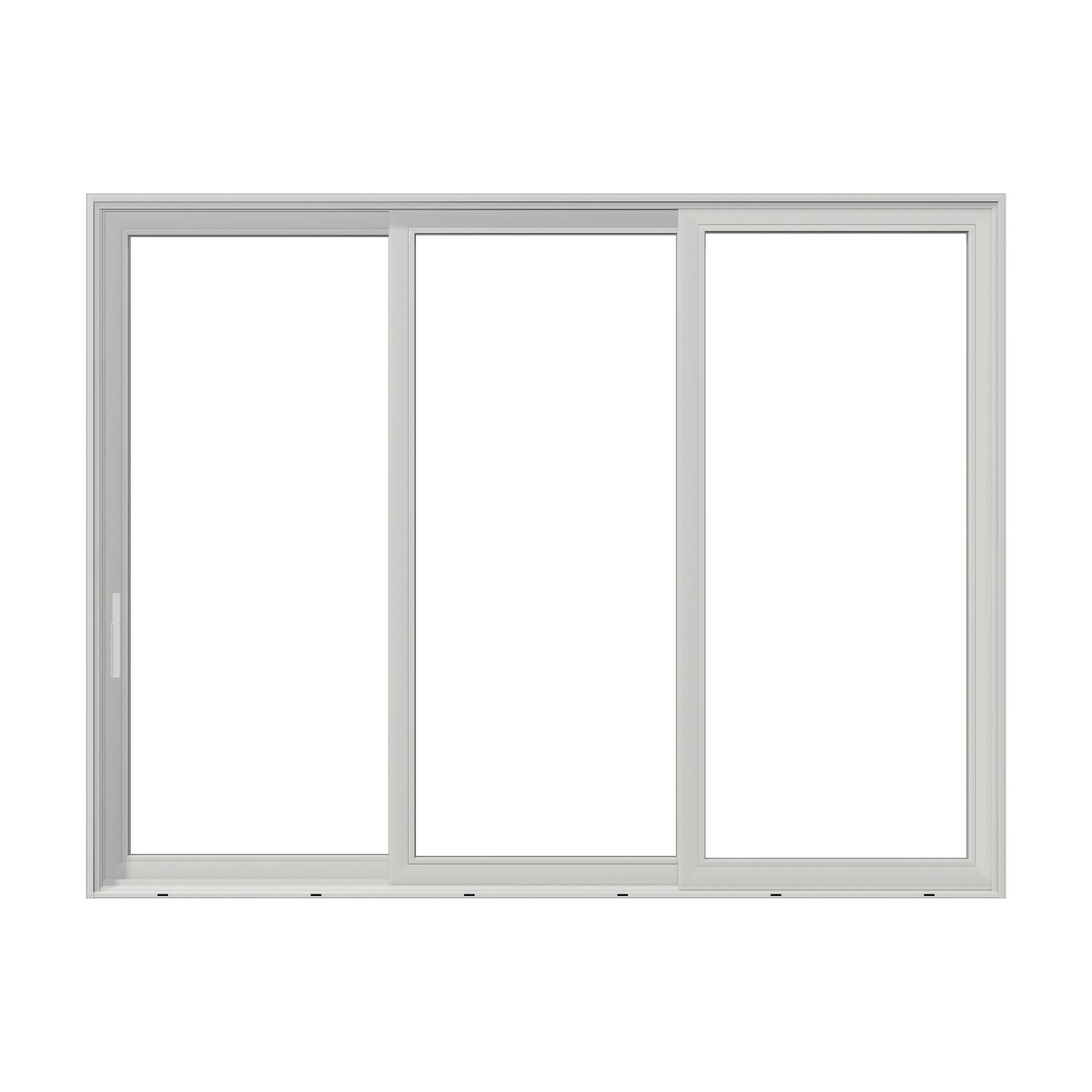 Straight exterior view of Aria 139.88 × 107.25 inch 3-Panel XXO Vinyl Sliding Patio Door — White / White