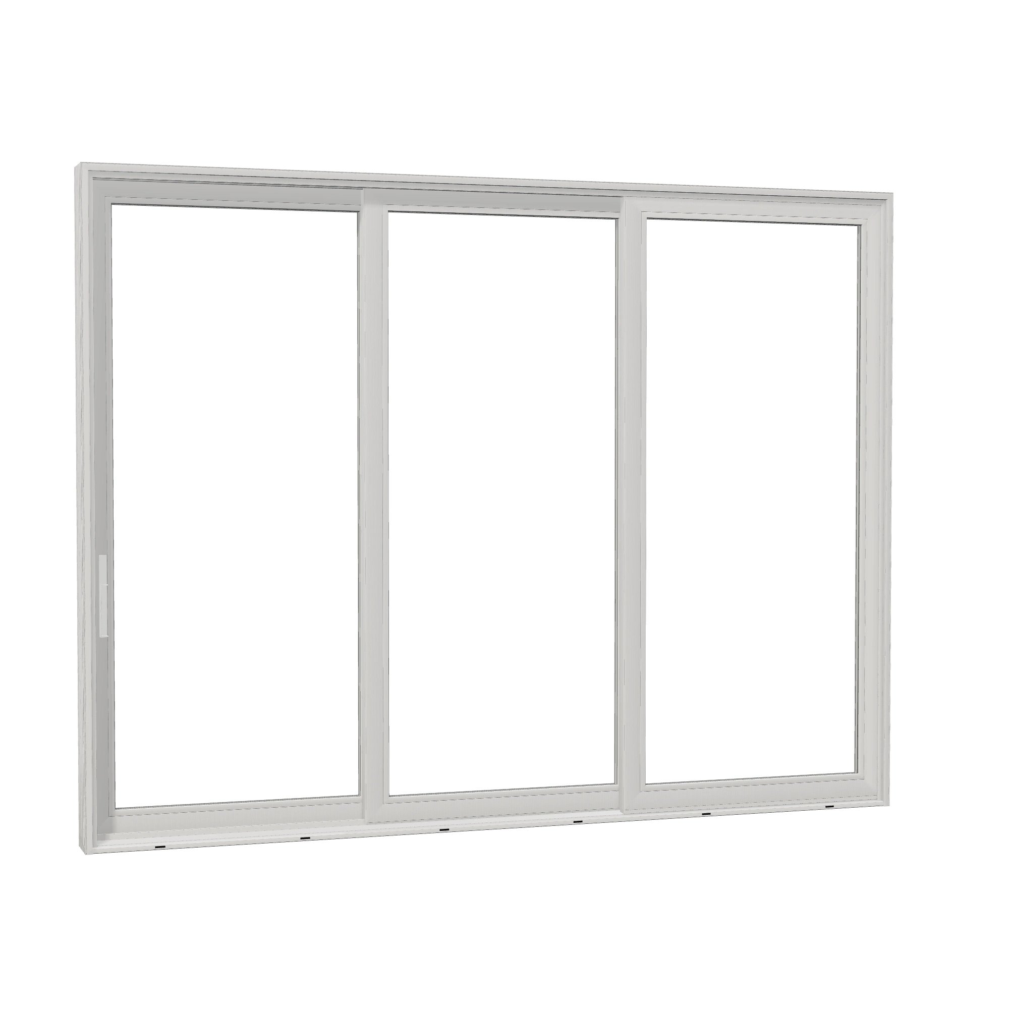 Opposite exterior angle of Aria 139.88 × 107.25 inch 3-Panel XXO Vinyl Sliding Patio Door — White / White