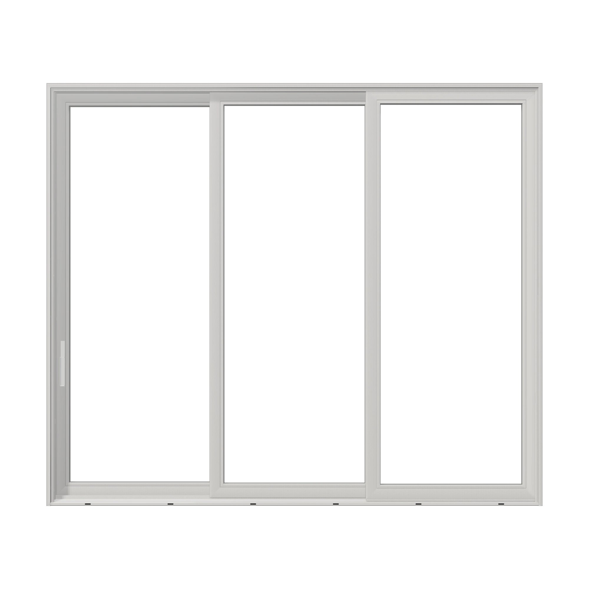 Straight exterior view of Aria 139.88 × 119.25 inch 3-Panel XXO Vinyl Sliding Patio Door — White / White