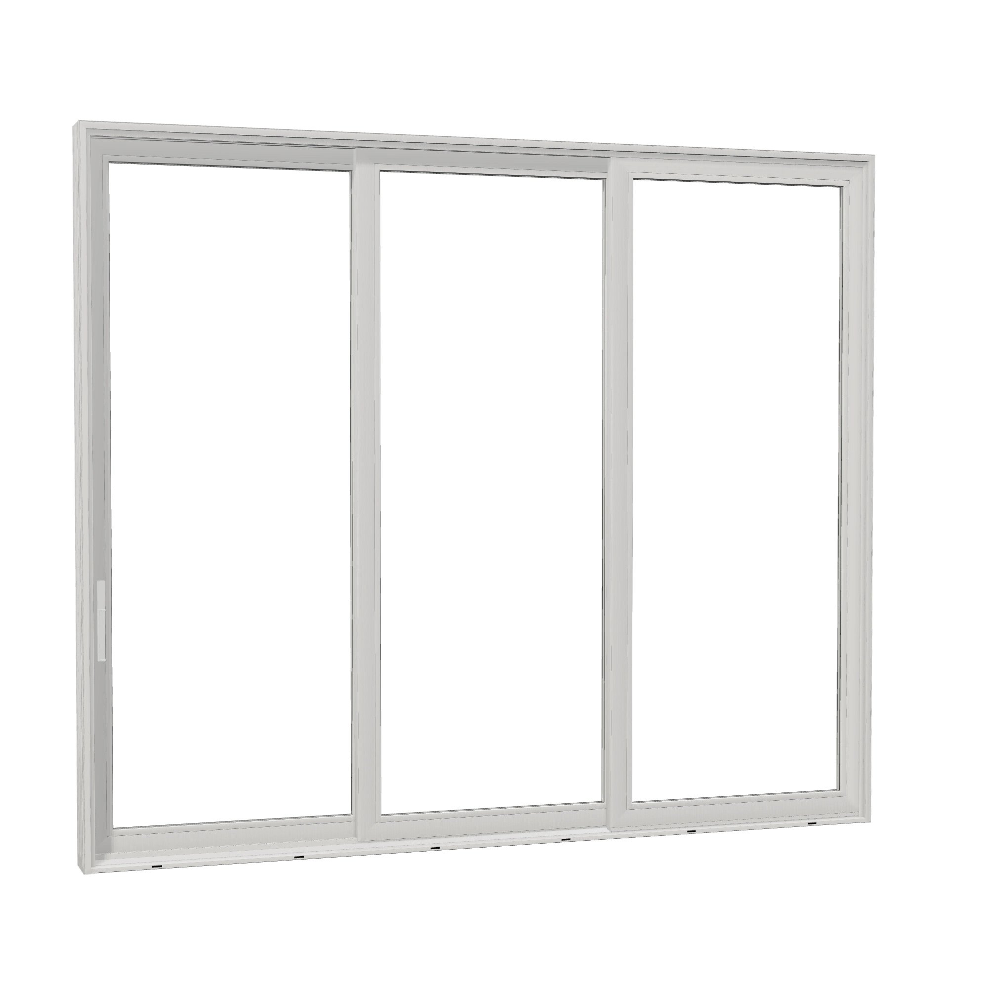 Opposite exterior angle of Aria 139.88 × 119.25 inch 3-Panel XXO Vinyl Sliding Patio Door — White / White
