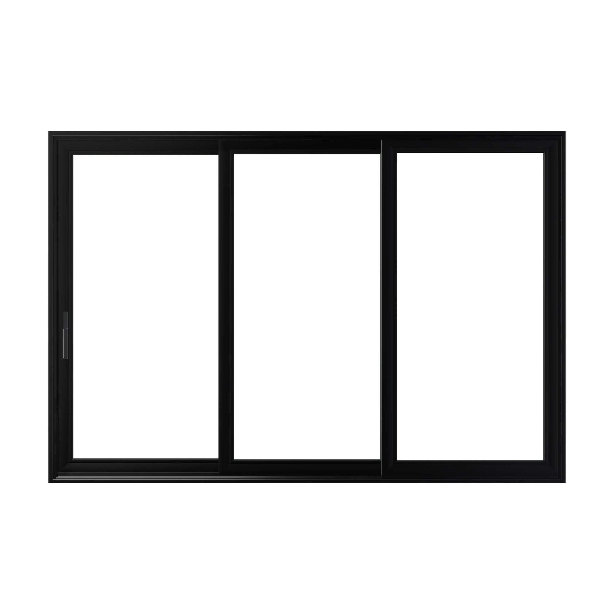 Straight exterior view of Aria 139.88 × 95.25 inch 3-Panel XXO Vinyl Sliding Patio Door — Black / White