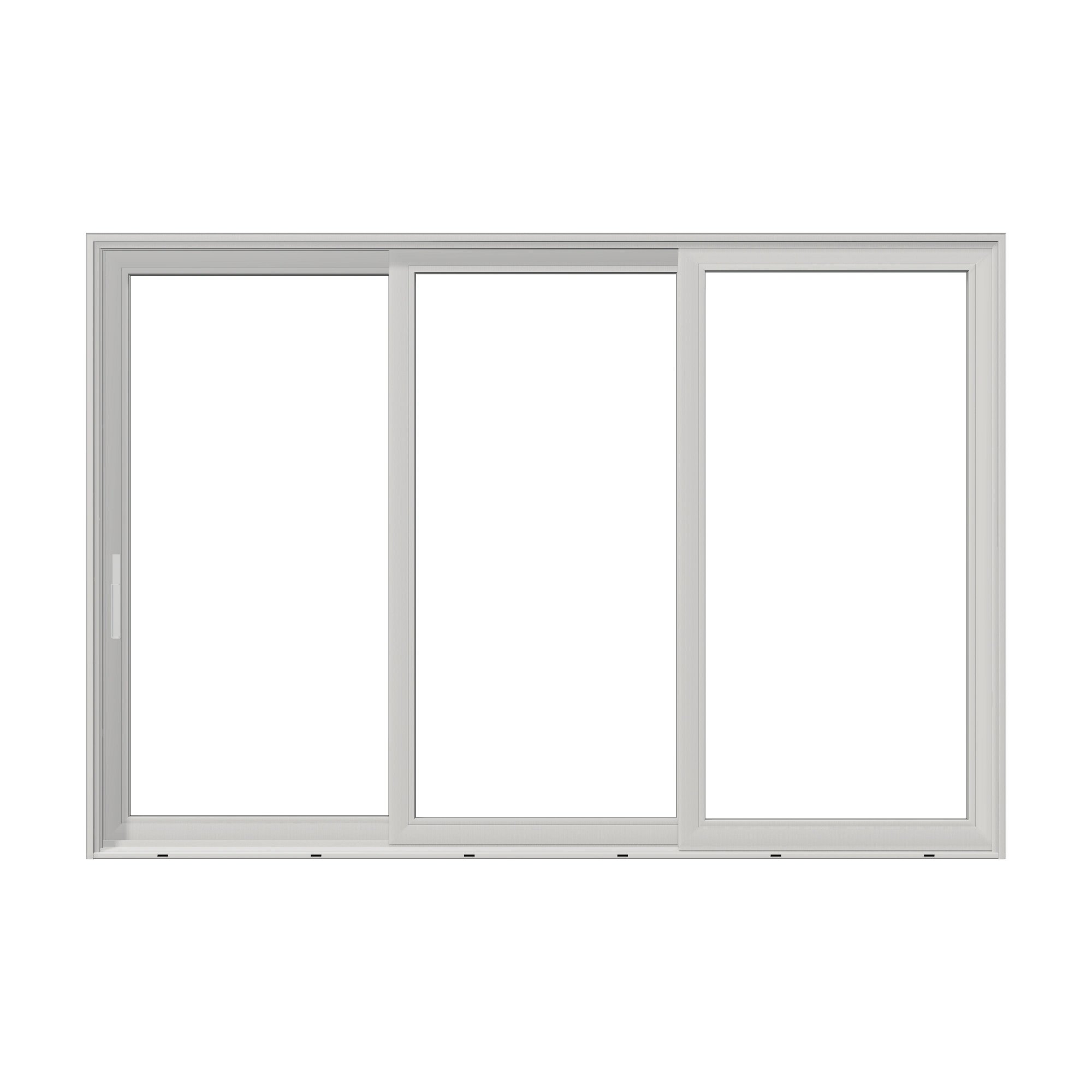 Straight exterior view of Aria 139.88 × 95.25 inch 3-Panel XXO Vinyl Sliding Patio Door — White / White