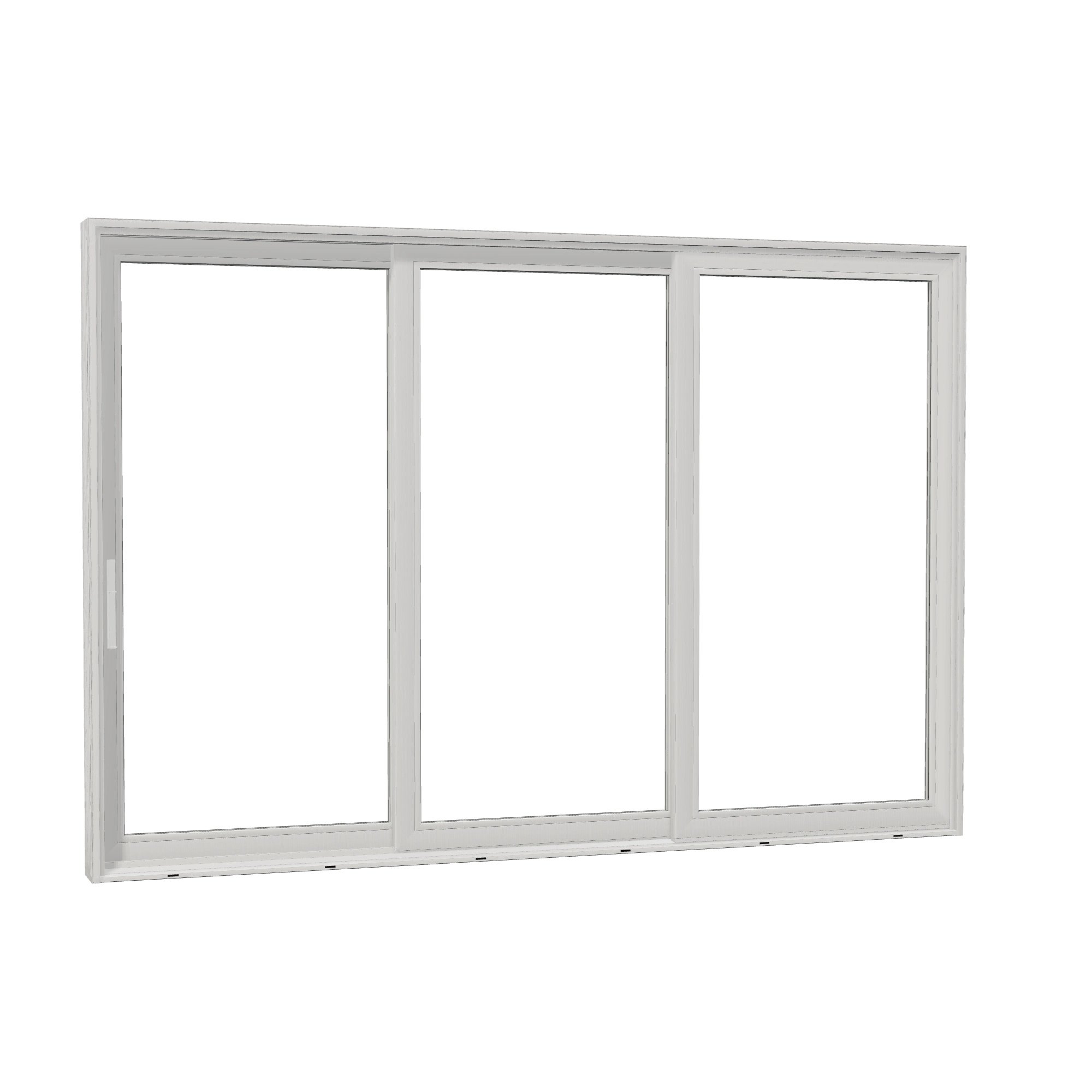 Opposite exterior angle of Aria 139.88 × 95.25 inch 3-Panel XXO Vinyl Sliding Patio Door — White / White