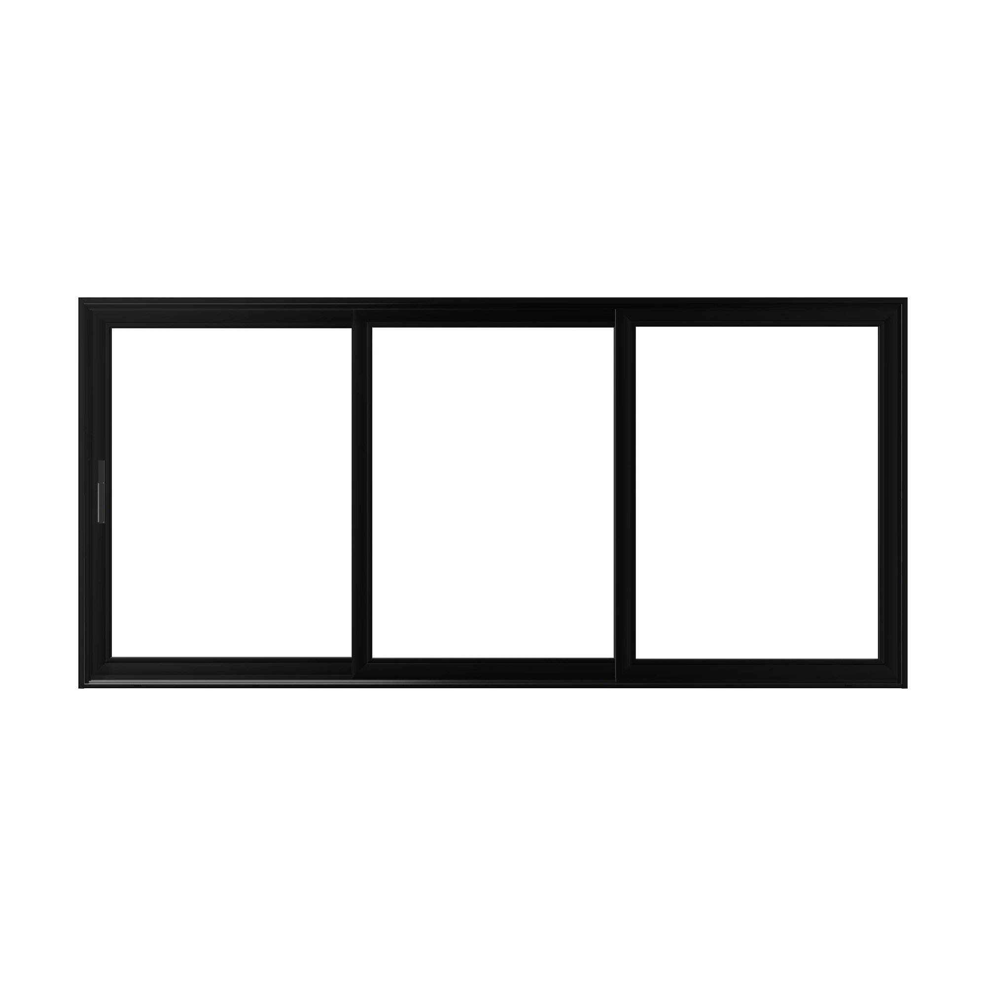Straight exterior view of Aria 168 × 79.25 inch 3-Panel XXO Vinyl Sliding Patio Door — Black / White