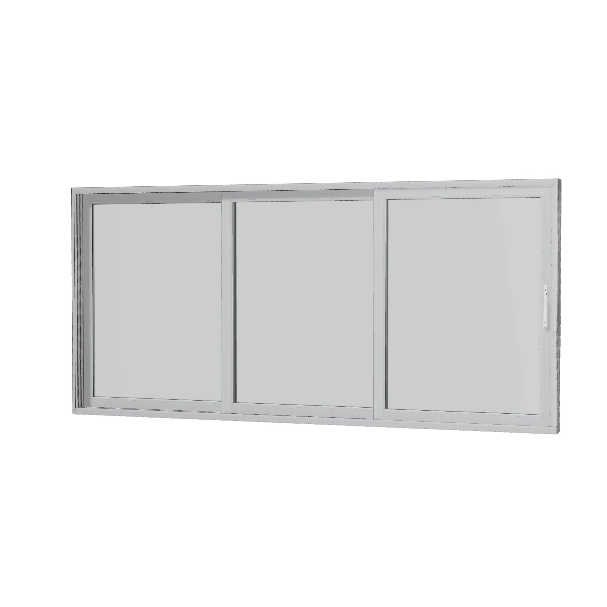Angled interior view of Aria 168 × 79.25 inch 3-Panel XXO Vinyl Sliding Patio Door — Black / White
