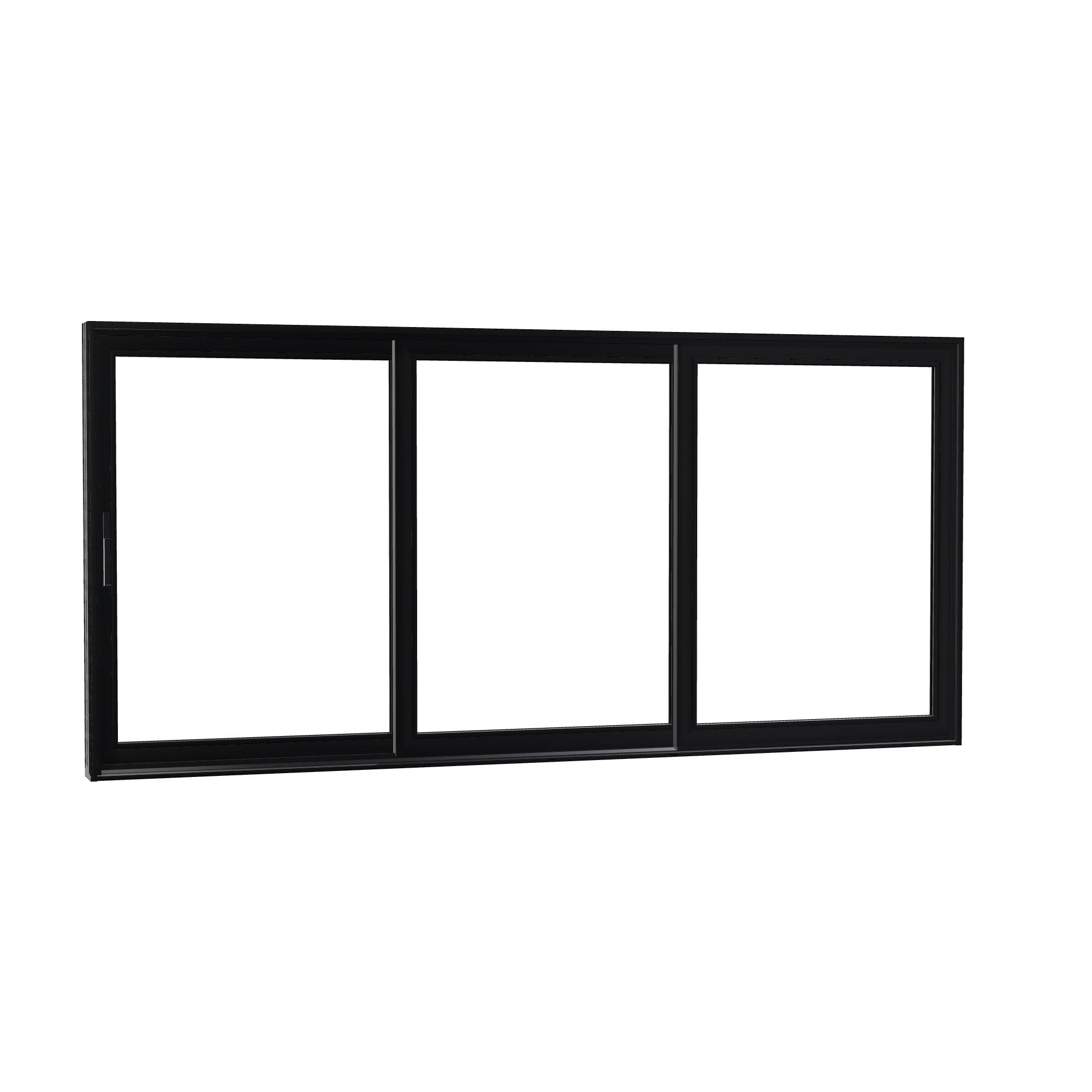 Opposite exterior angle of Aria 168 × 79.25 inch 3-Panel XXO Vinyl Sliding Patio Door — Black / White
