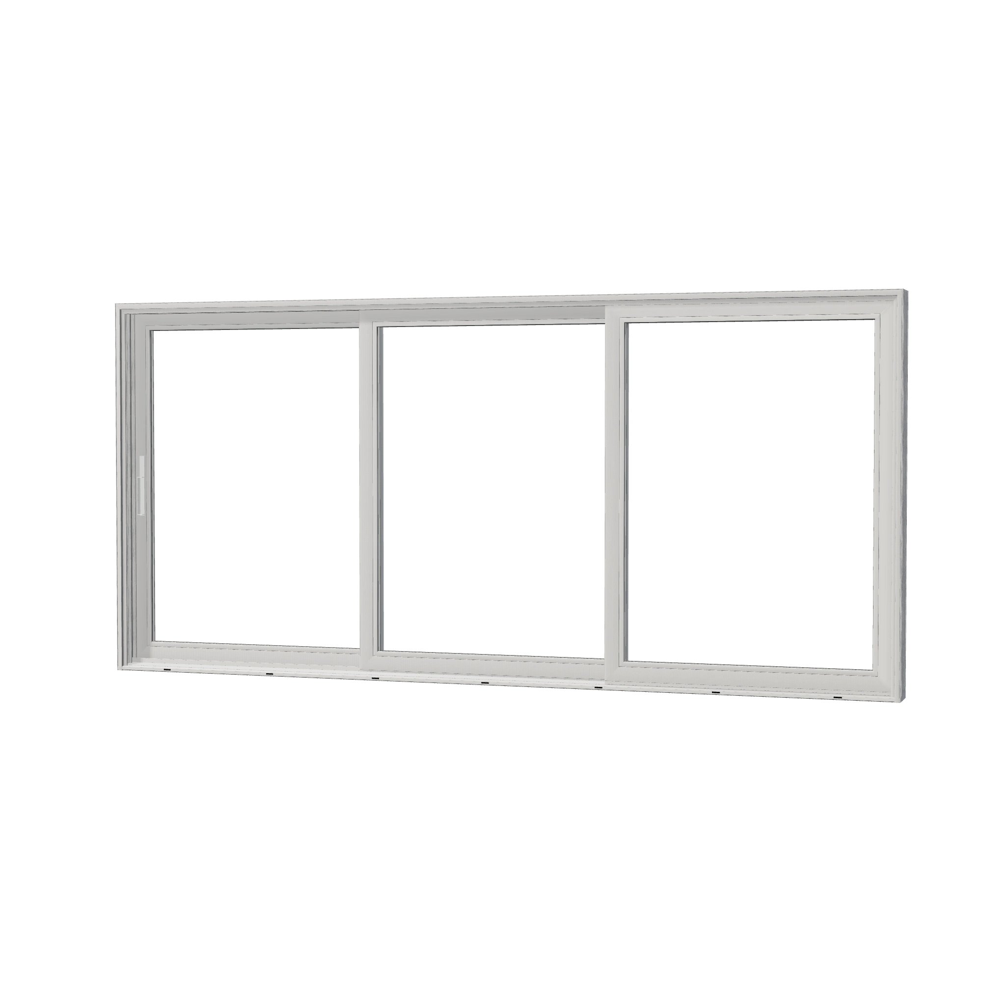 Angled exterior view of Aria 168 × 79.25 inch 3-Panel XXO Vinyl Sliding Patio Door — White / White