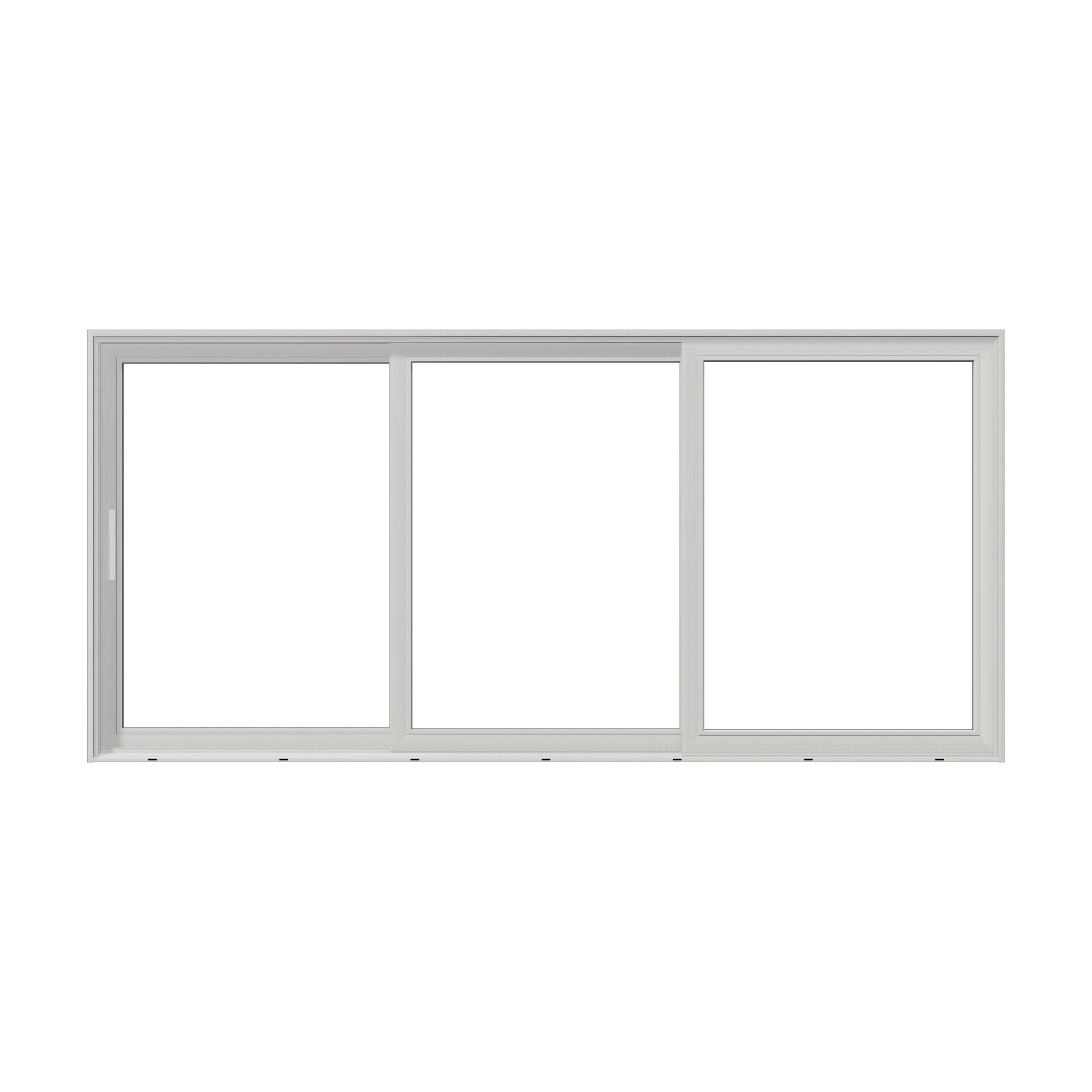 Straight exterior view of Aria 168 × 79.25 inch 3-Panel XXO Vinyl Sliding Patio Door — White / White