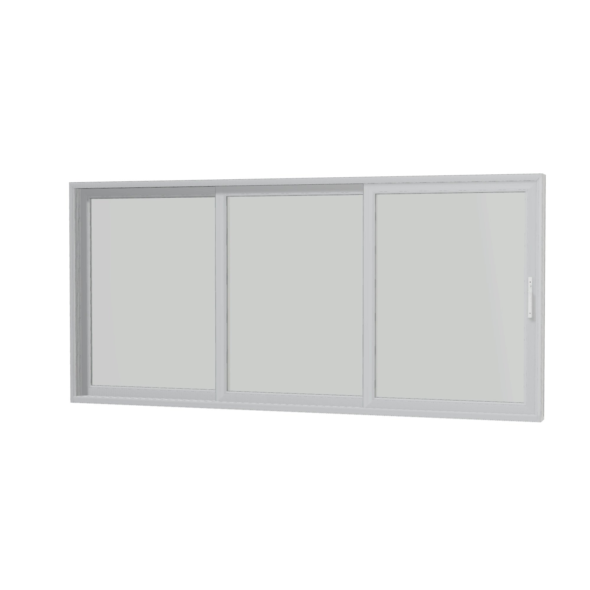 Angled interior view of Aria 168 × 79.25 inch 3-Panel XXO Vinyl Sliding Patio Door — White / White