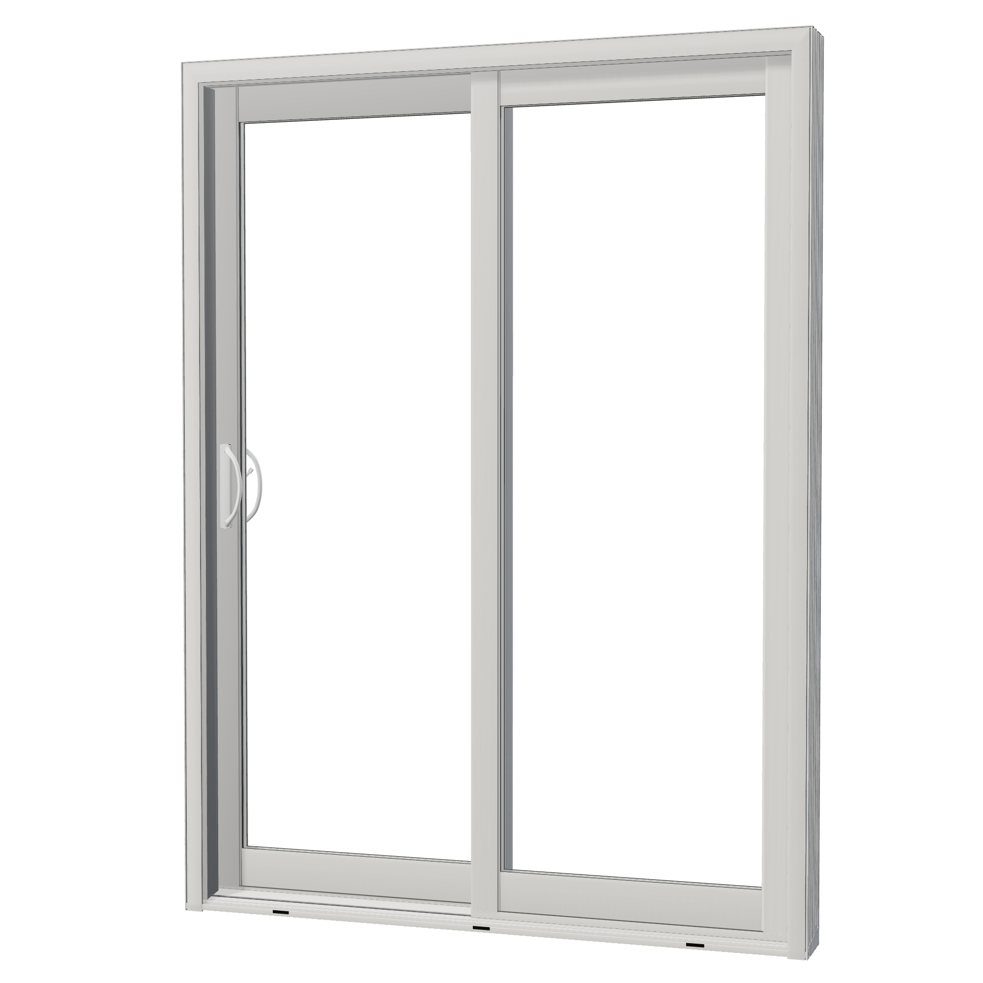 Angled exterior view of Capri 58.75 × 79.25 inch LO Sliding Patio Door — White / White