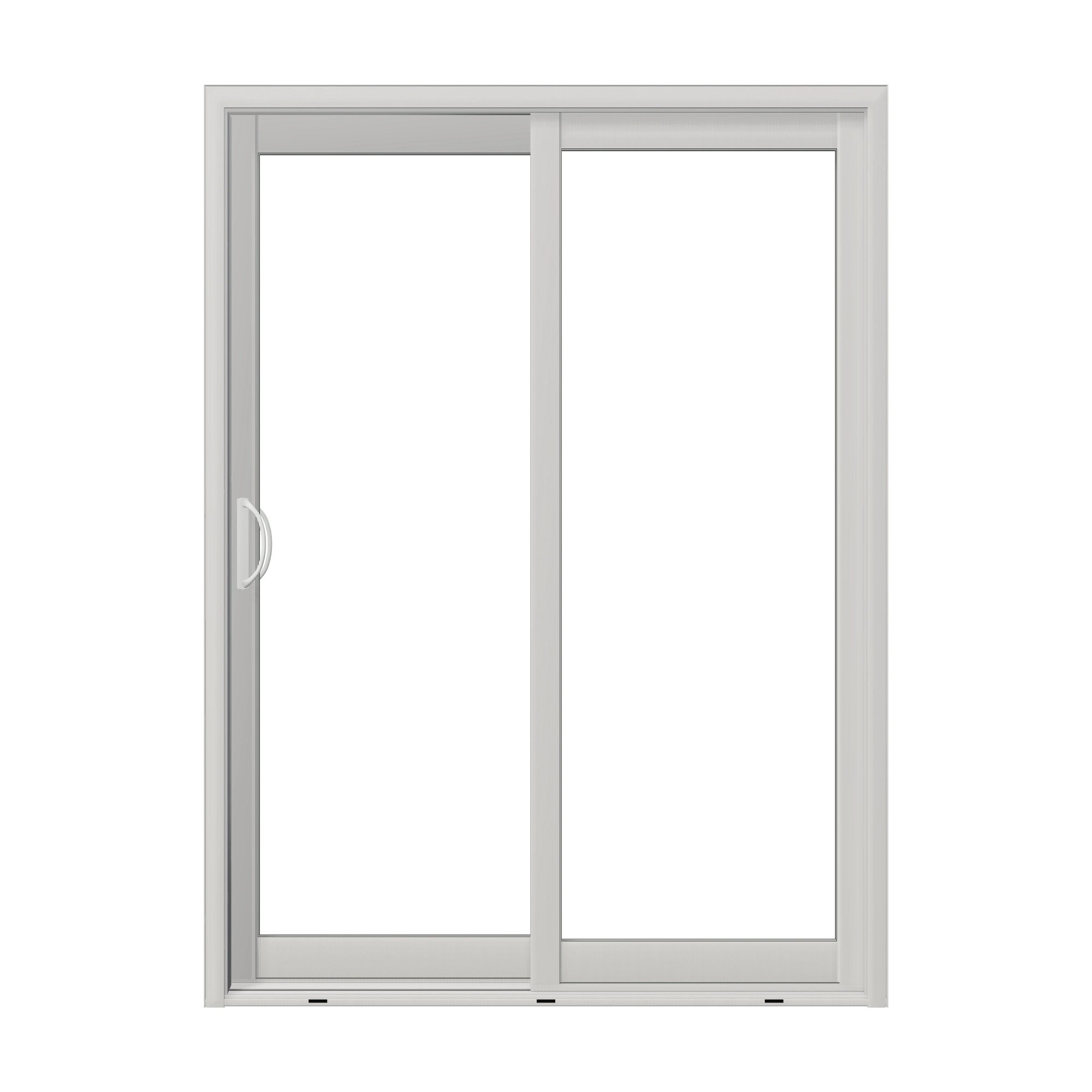 Straight exterior view of Capri 58.75 × 79.25 inch 2-Panel LO Vinyl Sliding Patio Door — White / White
