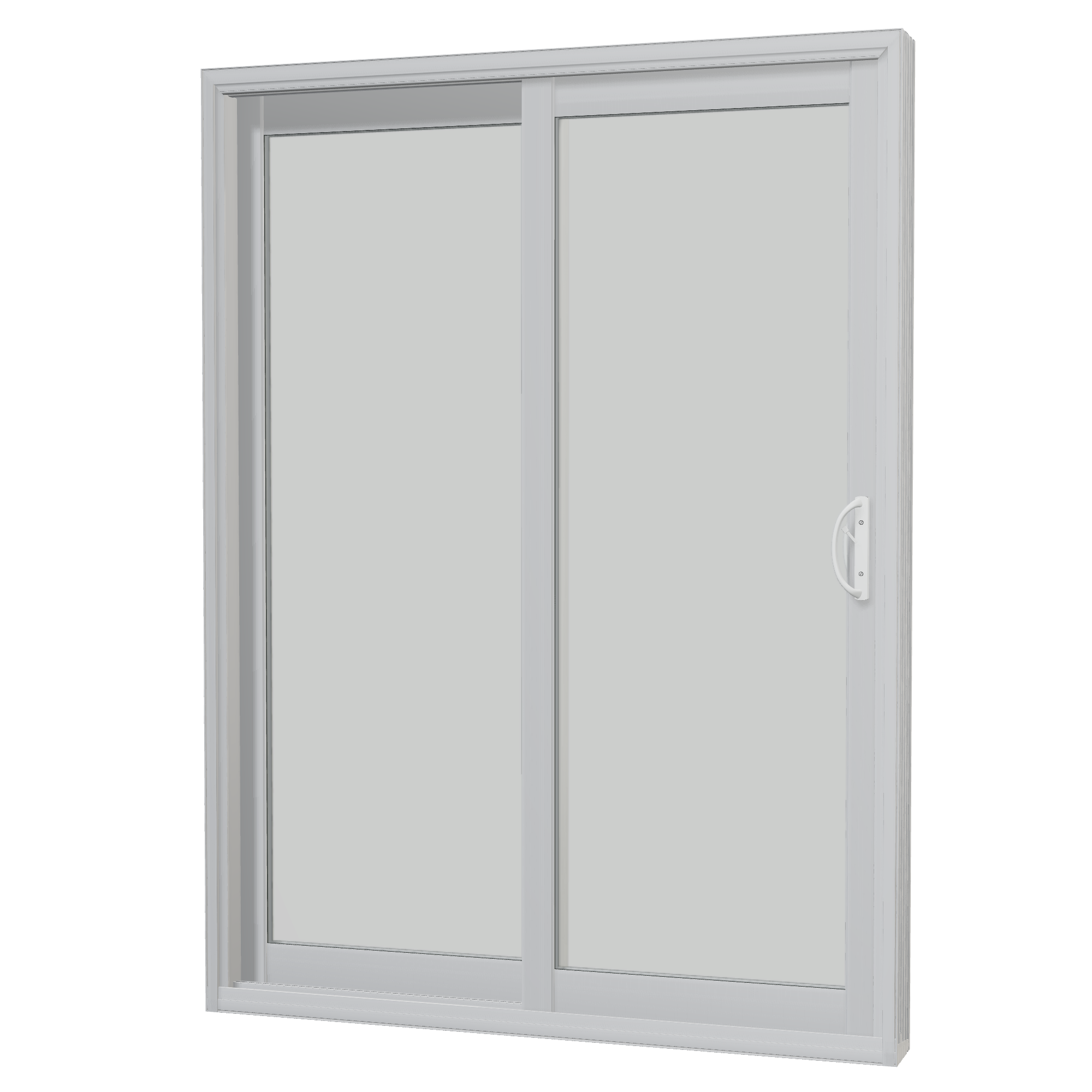 Angled interior view of Capri 58.75 × 79.25 inch LO Sliding Patio Door — White / White