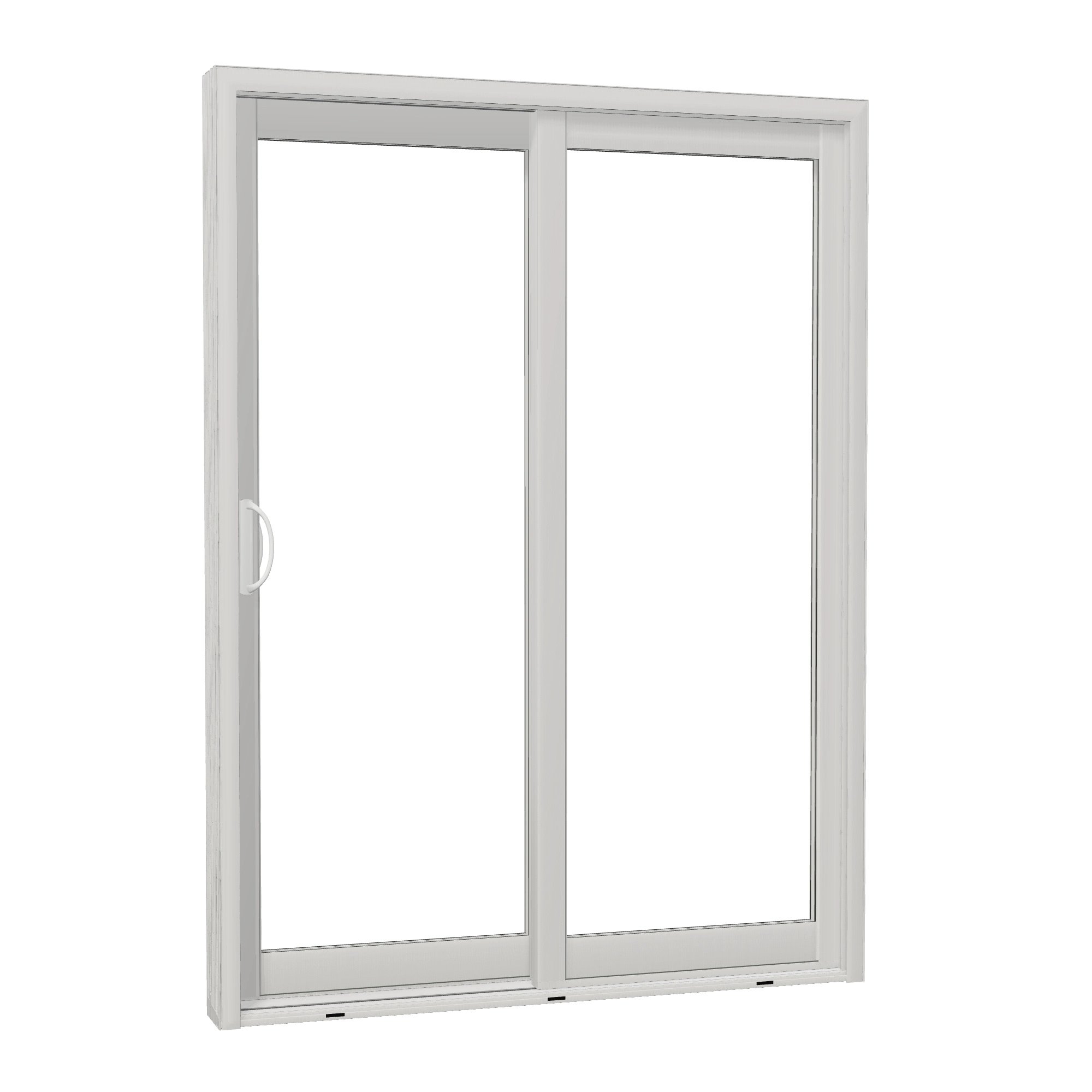 Opposite exterior angle of Capri 58.75 × 79.25 inch 2-Panel LO Vinyl Sliding Patio Door — White / White
