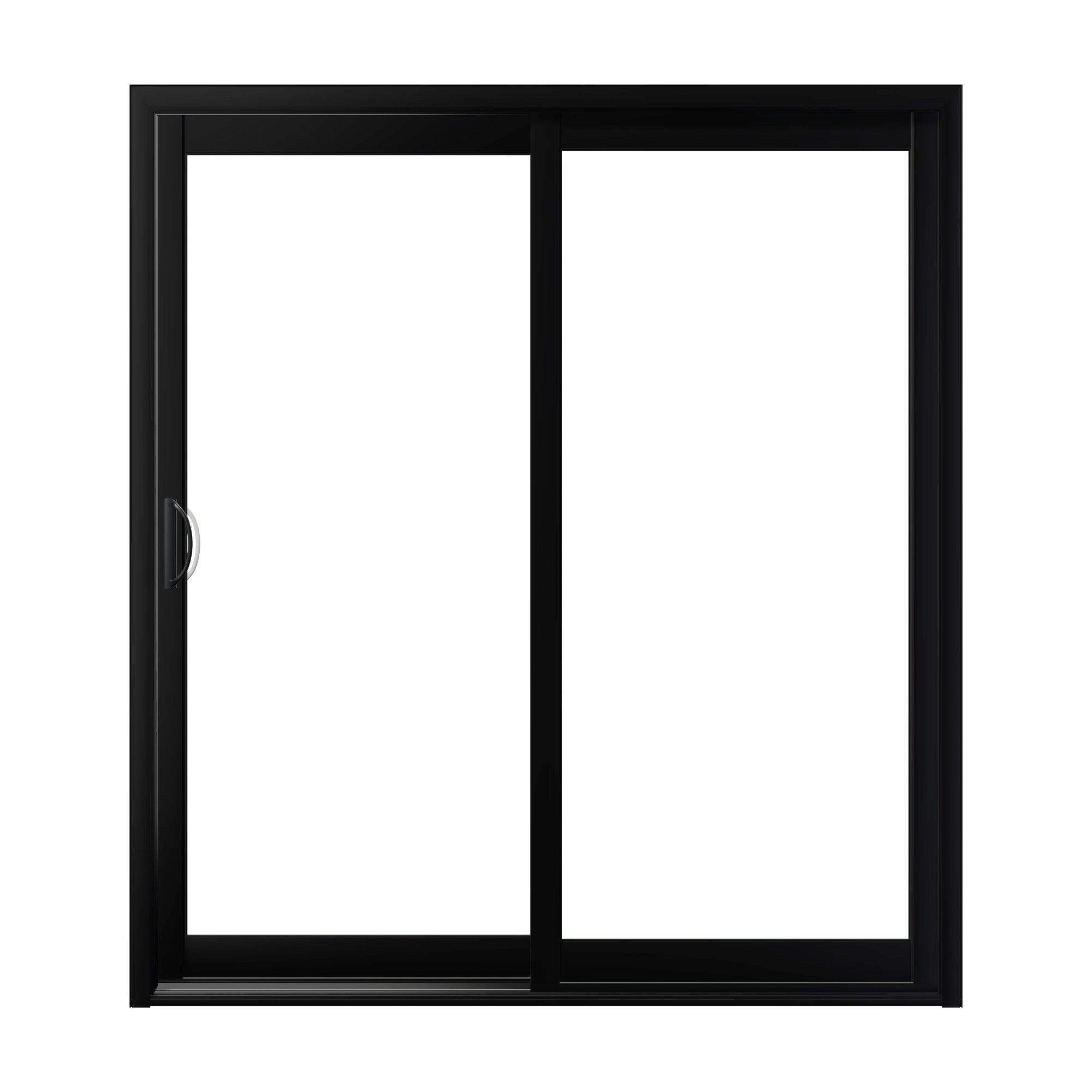 Straight exterior view of Capri 71.5 × 79.25 inch 2-Panel LO Vinyl Sliding Patio Door — Black / White